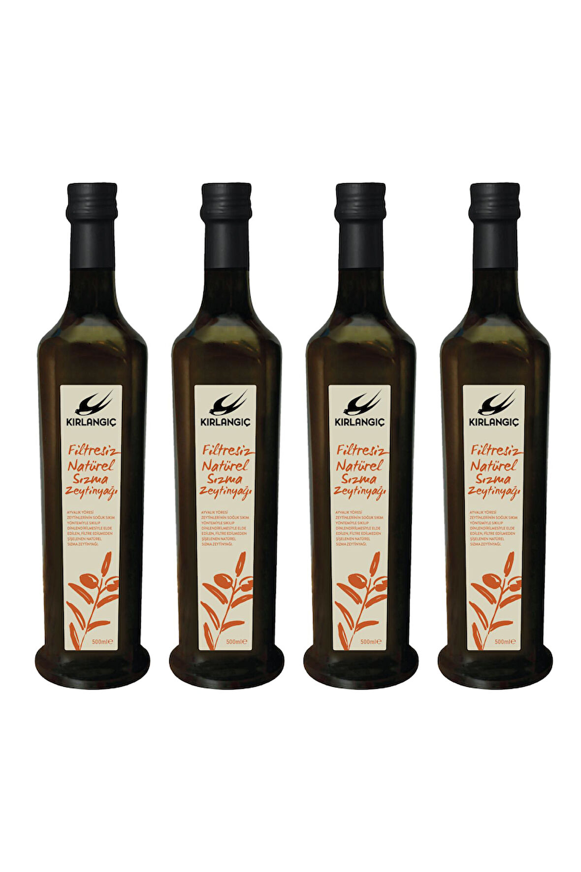 KIRLANGIÇ FİLTRESİZ NATUREL SIZMA ZEYTİNYAĞI  CAM ŞİŞE 500 ML x 4 ADET