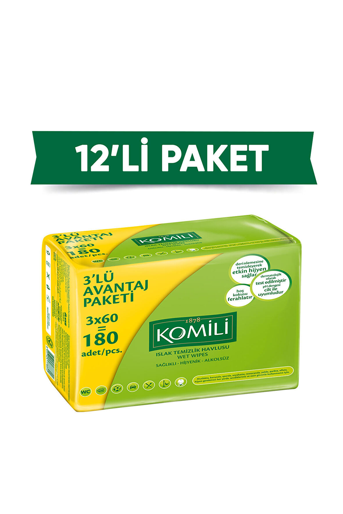 Genel Kullanım Islak Havlu 3x60 - 12'li Paket - 2160 Yaprak