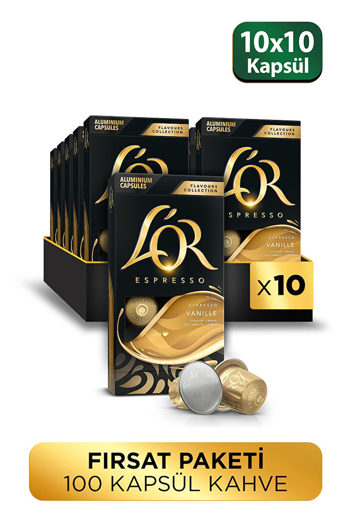 L'OR Vanilya Aromalı Nespresso Uyumlu Alüminyum Kapsül Kahve 10'lu x 10