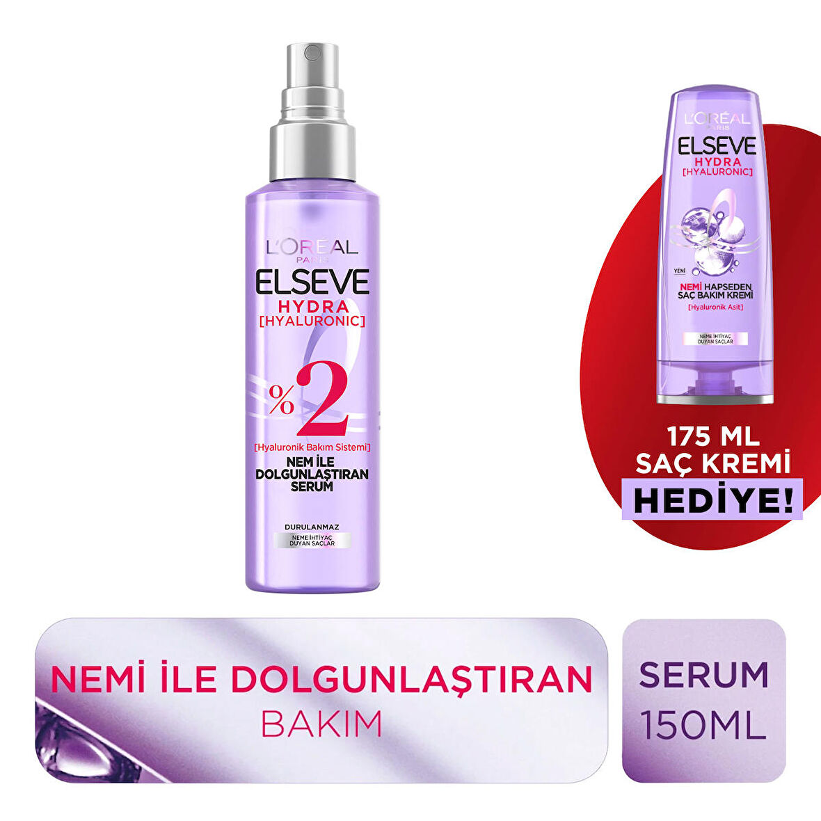 L'Oréal Paris Elseve Hydra [Hyaluronic] Nem ile Dolgunlaştıran Serum 150 ml & 175 ml Hyaluron Saç Kremi