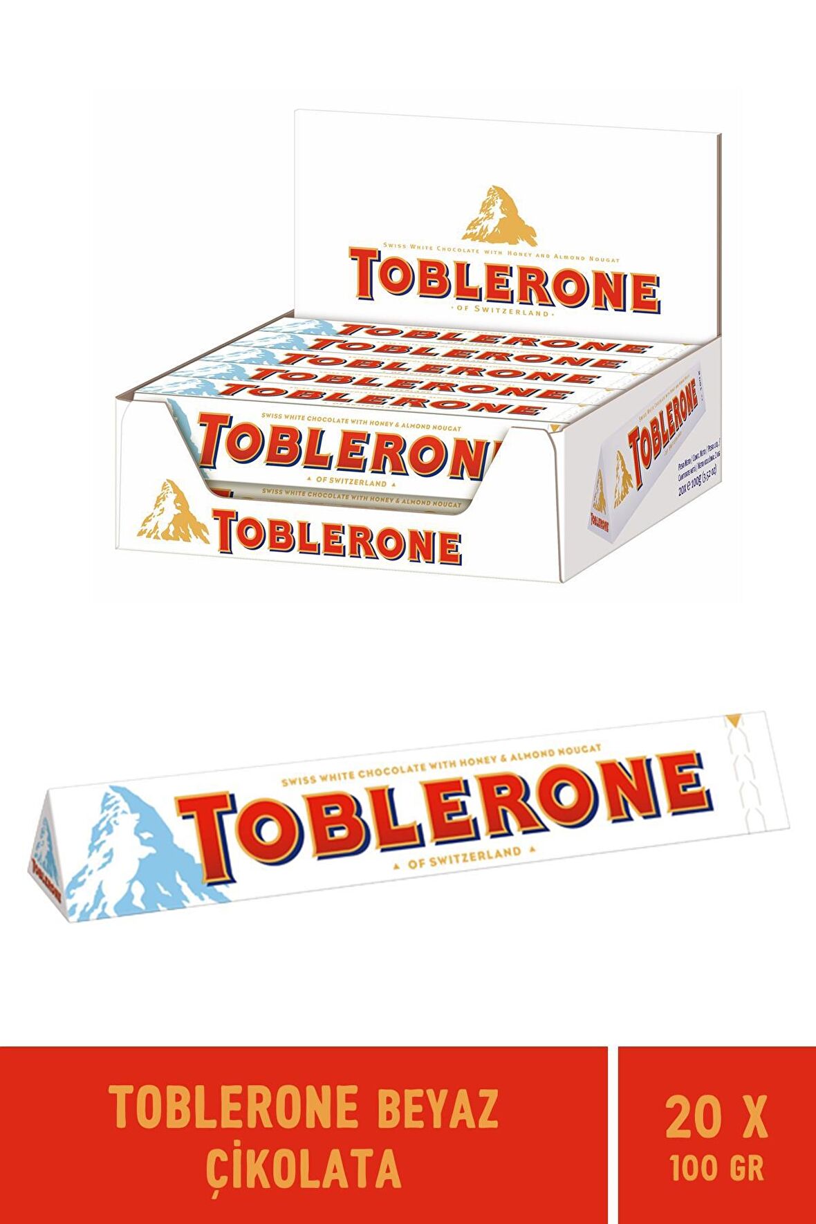 Toblerone White Beyaz Çikolata 100 gr - 20 Adet 