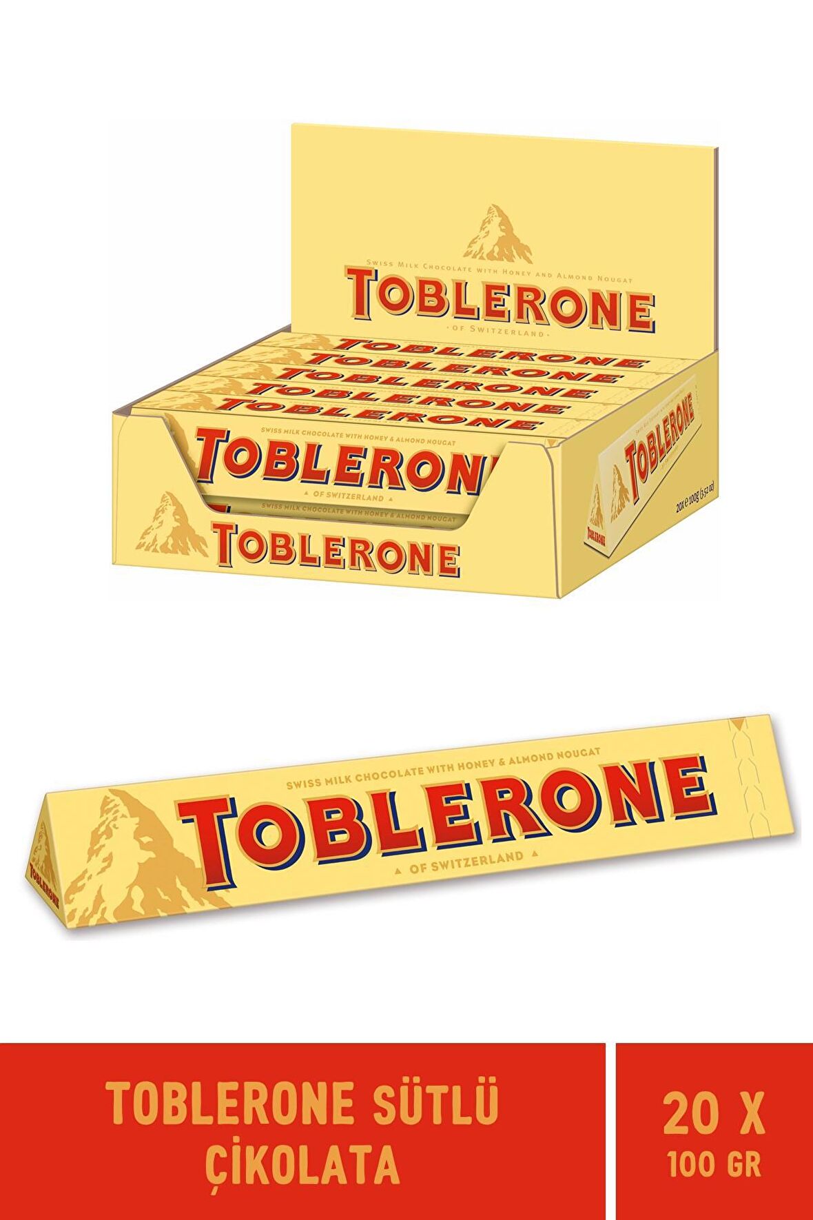 Toblerone Milk Sütlü Çikolata 100 gr - 20 Adet 