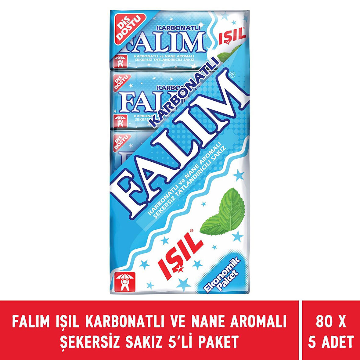 Falım Işıl Karbonatlı ve Nane Aromalı Şekersiz Sakız - 80 Adet