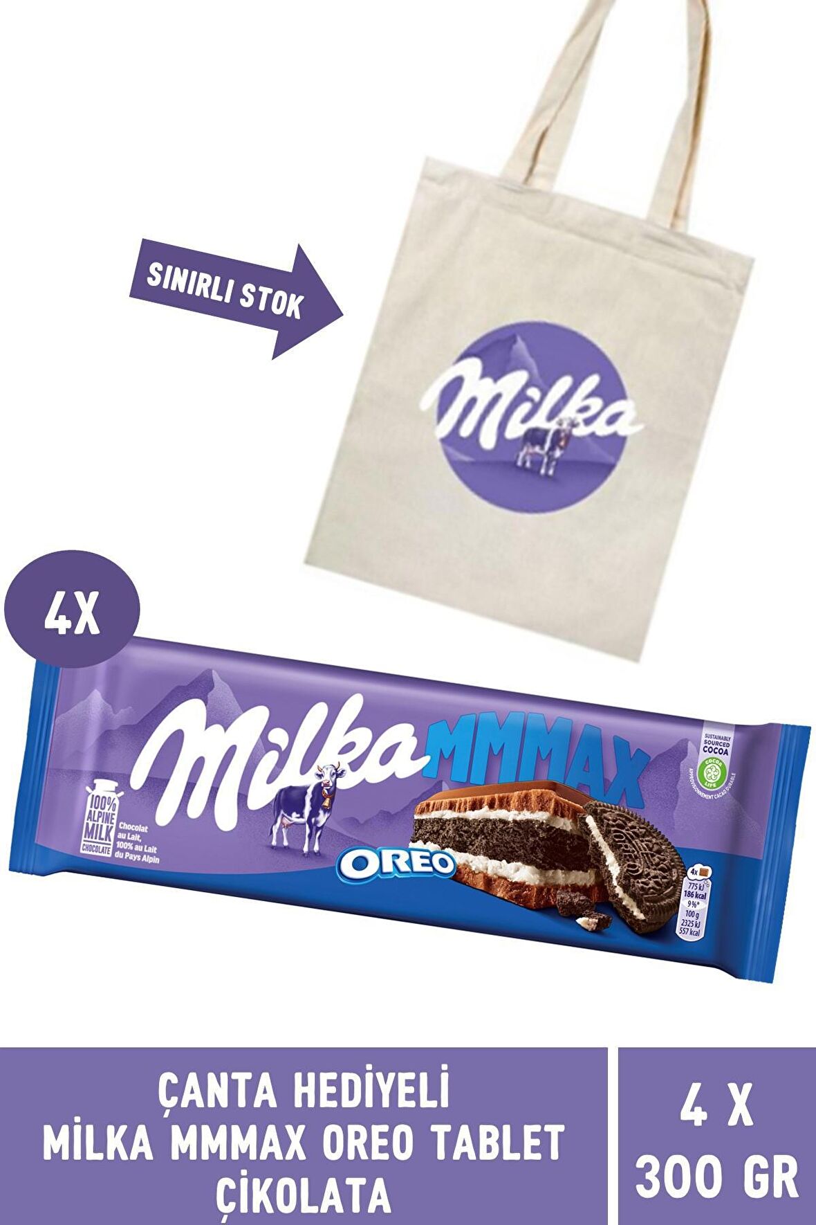 Çanta Hediyeli Milka Oreo Tablet Çikolata 300 gr MMMAX - 4 Adet