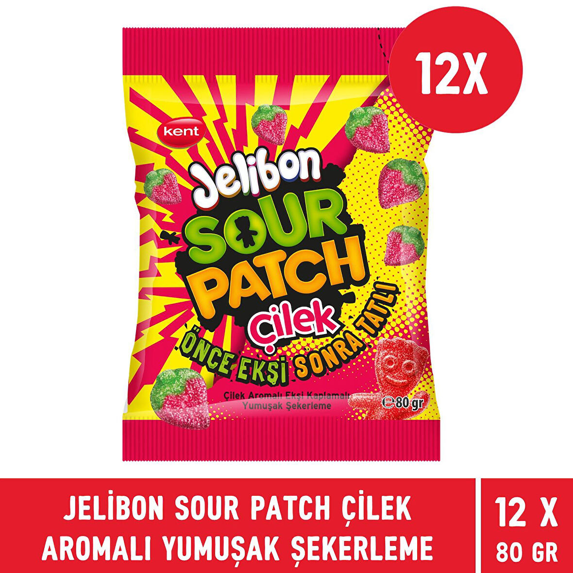 Jelibon Sour Patch Çilek Aromalı Yumuşak Şekerleme 80 gr - 12 Adet