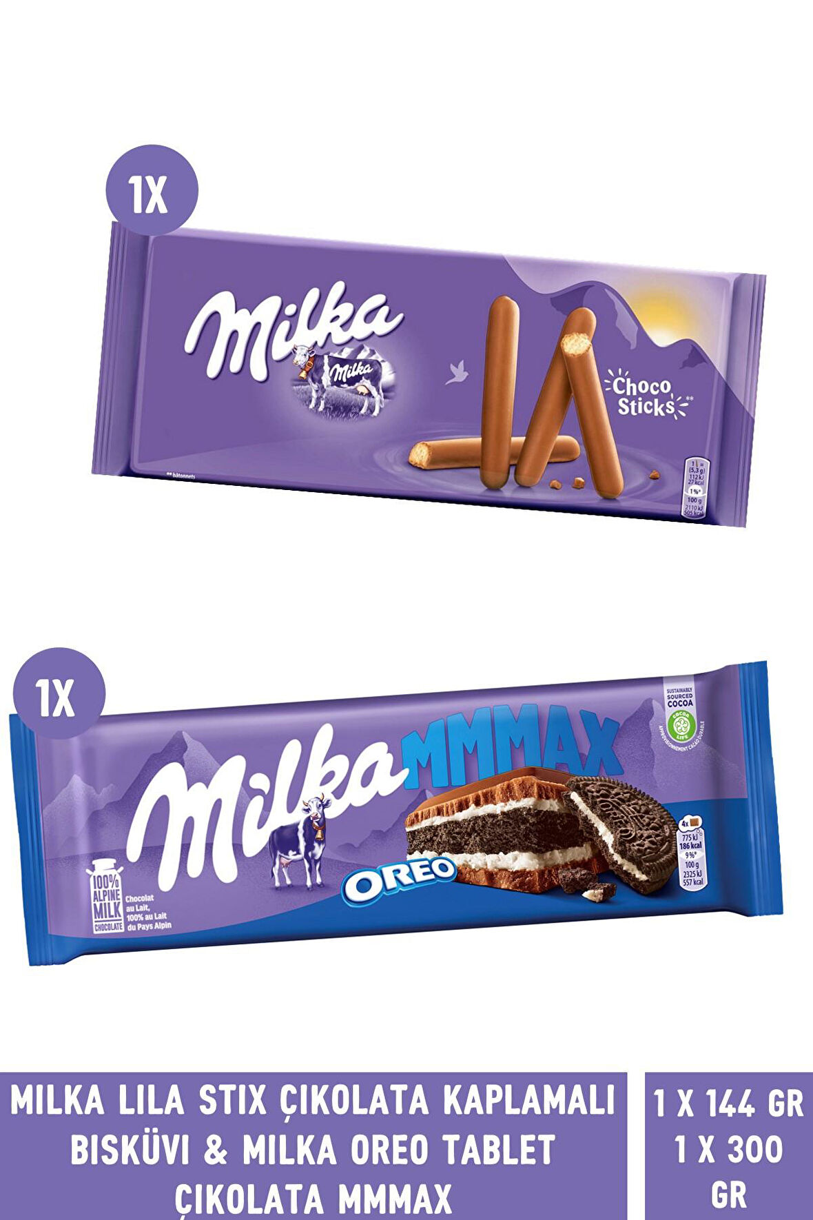 Milka Lila Stix Çikolata Kaplamalı Bisküvi 144 gr - 1 Adet & Milka Oreo 300gr