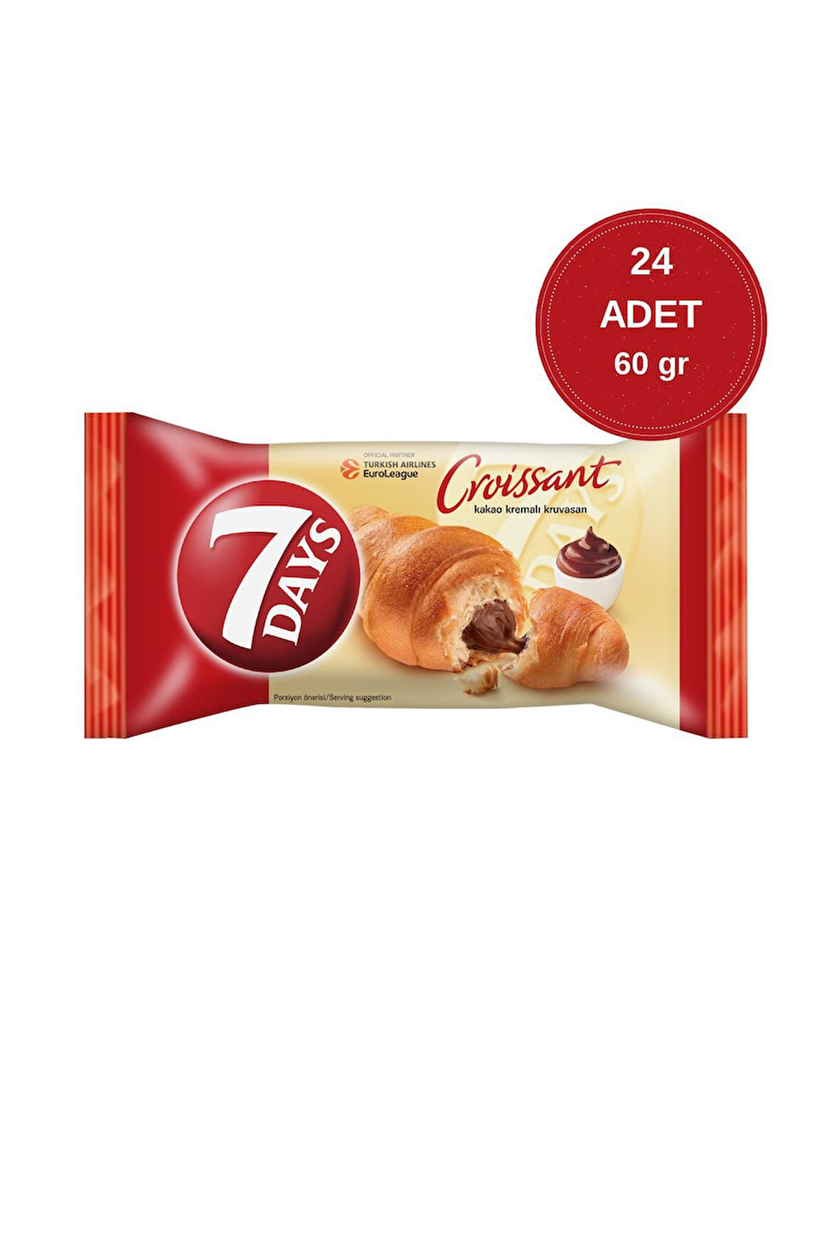 7 Days Kakaolu Kruvasan 60g (24’lü Paket) – Çikolata Dolgulu Lezzet