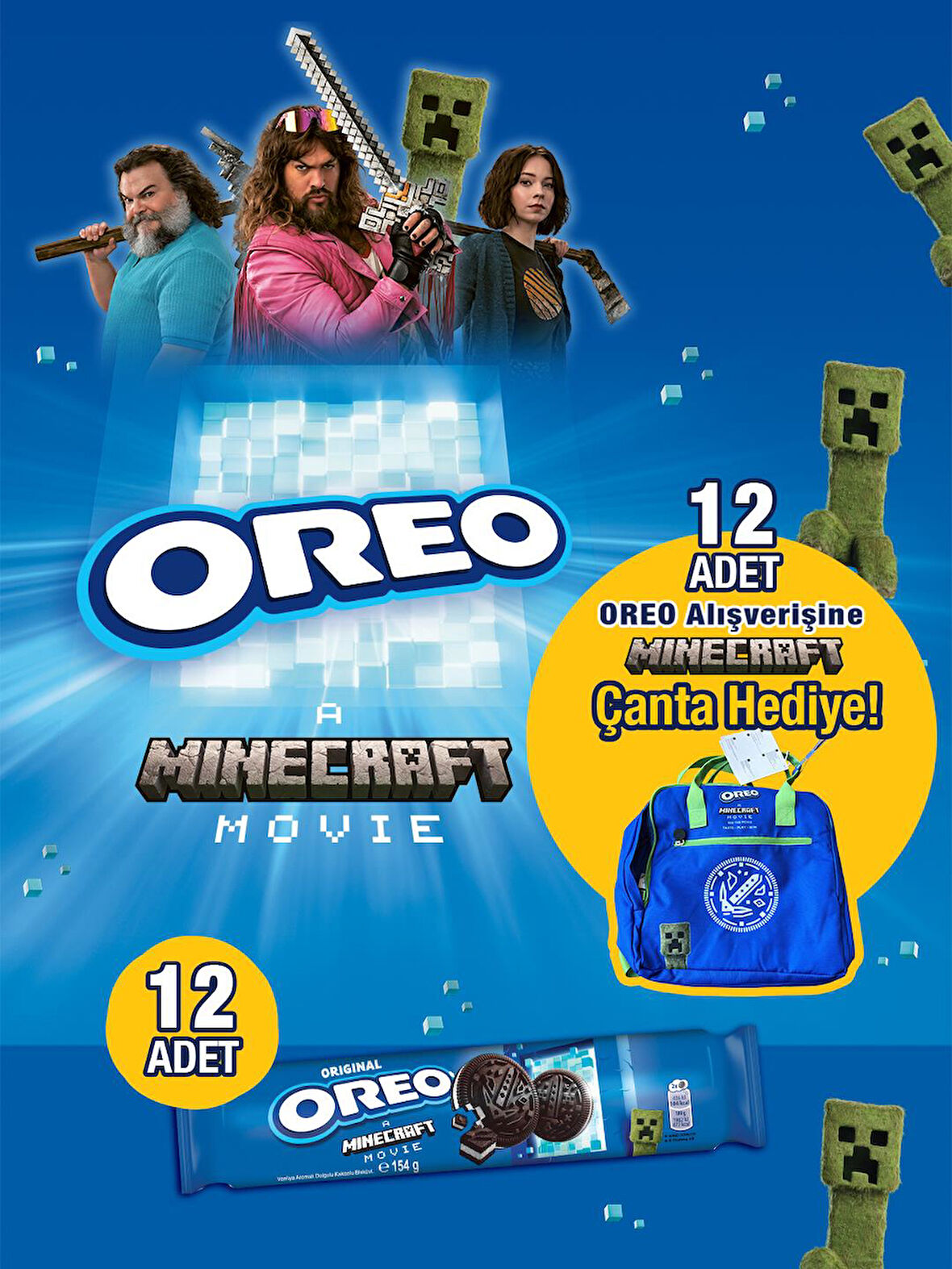 Oreo 154G Minecraft Vanilya (x12) + Minecraft Çanta 