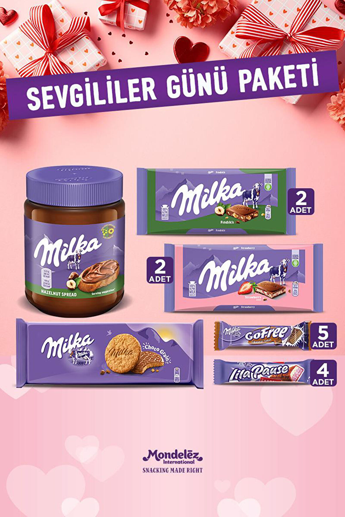 Sevgililer Günü Paketi- (Çikolata-Bisküvi-Sürülebilir Çikolata)