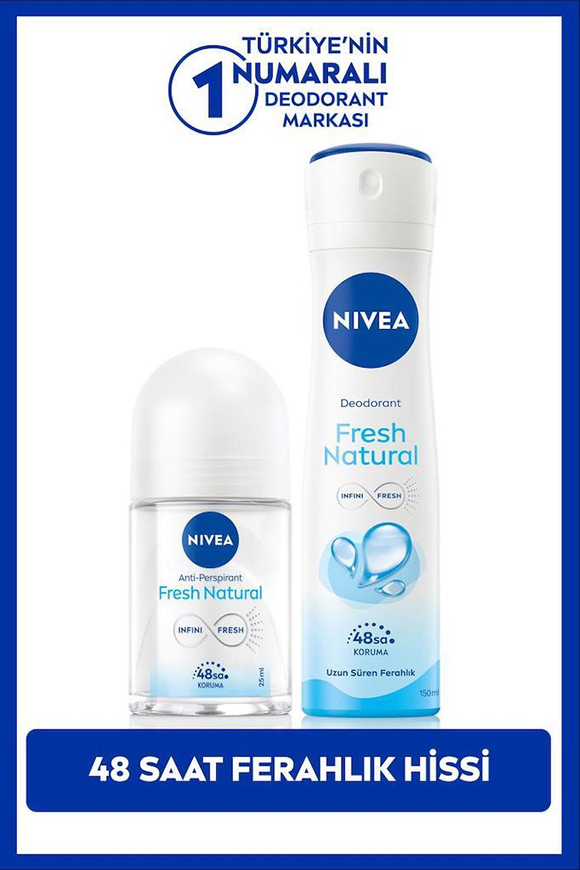 NIVEA Kadın Sprey Deodorant Fresh Natural 150ml ve Mini Roll-on Fresh Natural 25ml