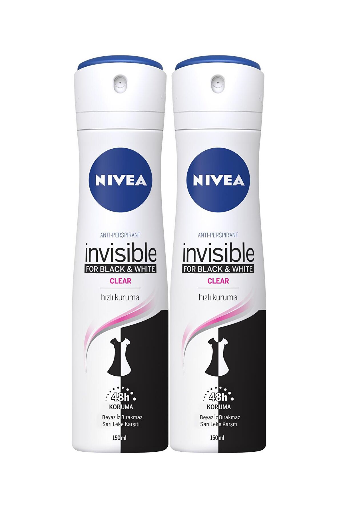 Nivea Black & White Invisible Clear Antiperspirant Leke Yapmayan Kadın Sprey Deodorant 150 ml x 2