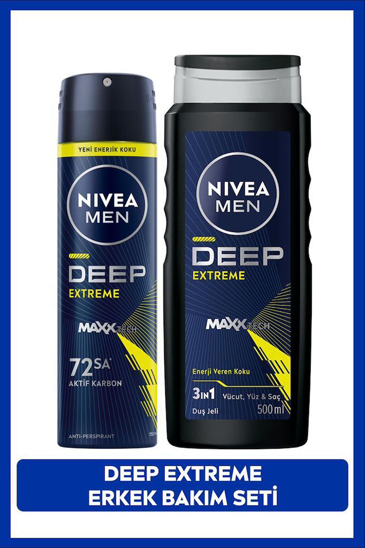 MEN Erkek Sprey Deodorant Deep Extreme 150ml, Duş Jeli Deep Extreme 500ml, Vücut Saç ve Yüz İçin