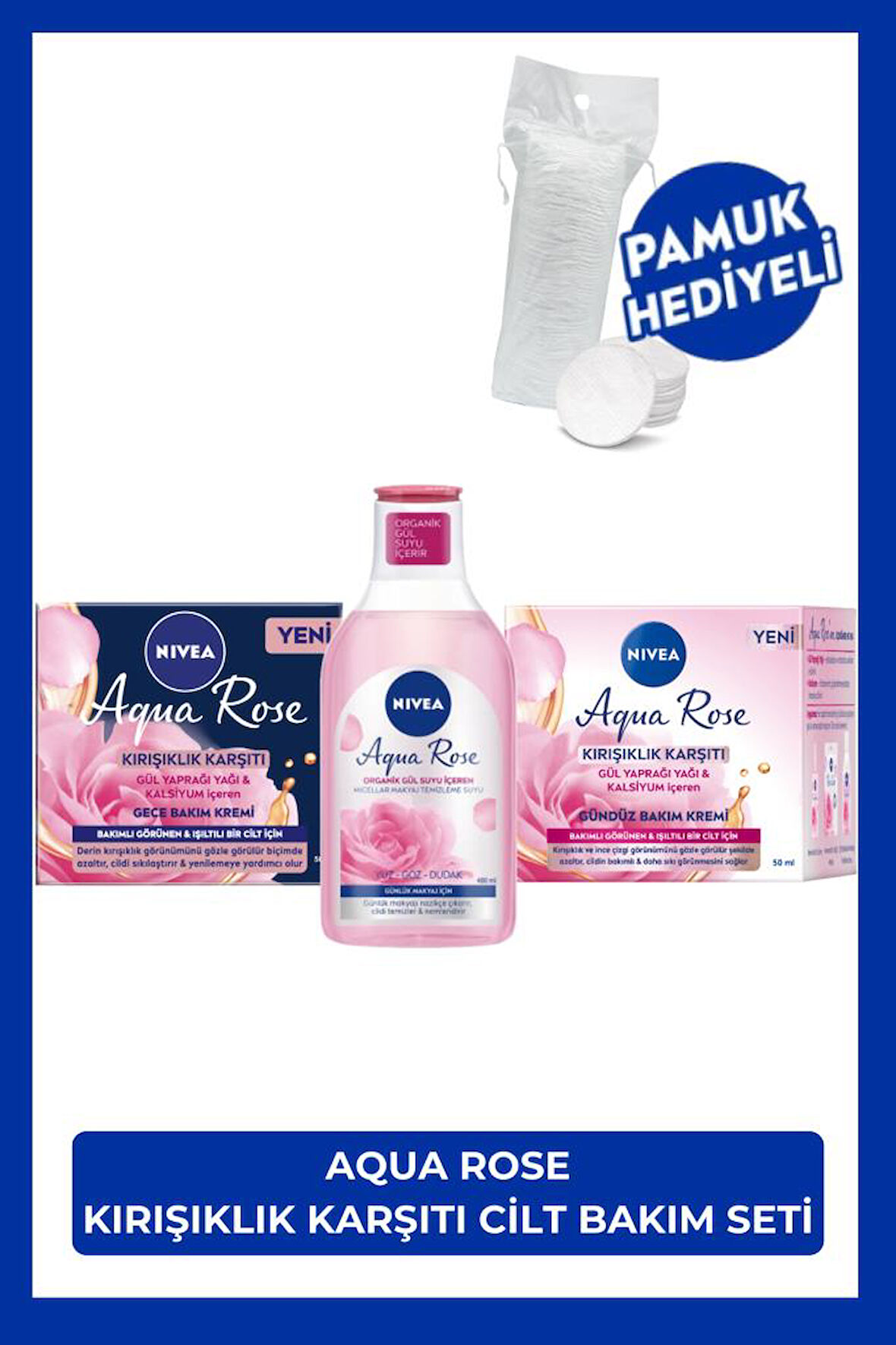 Günlük Micellar Makyaj Temizleme Suyu 400ml, Kırışıklık Karşıtı Gündüz Kremi 50ml ve Gece Kremi 50ml