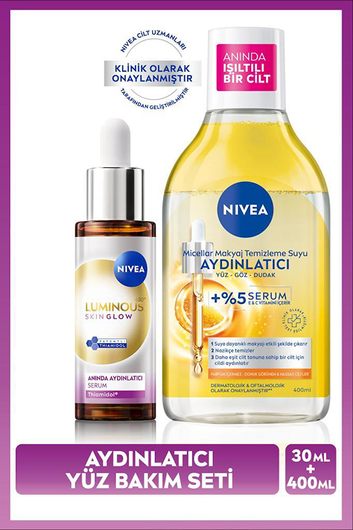 Luminous630 Skin Glow Aydınlatıcı Serum 30ml ve Aydınlatıcı Micellar Makyaj Temizleme Suyu 400ml, Set