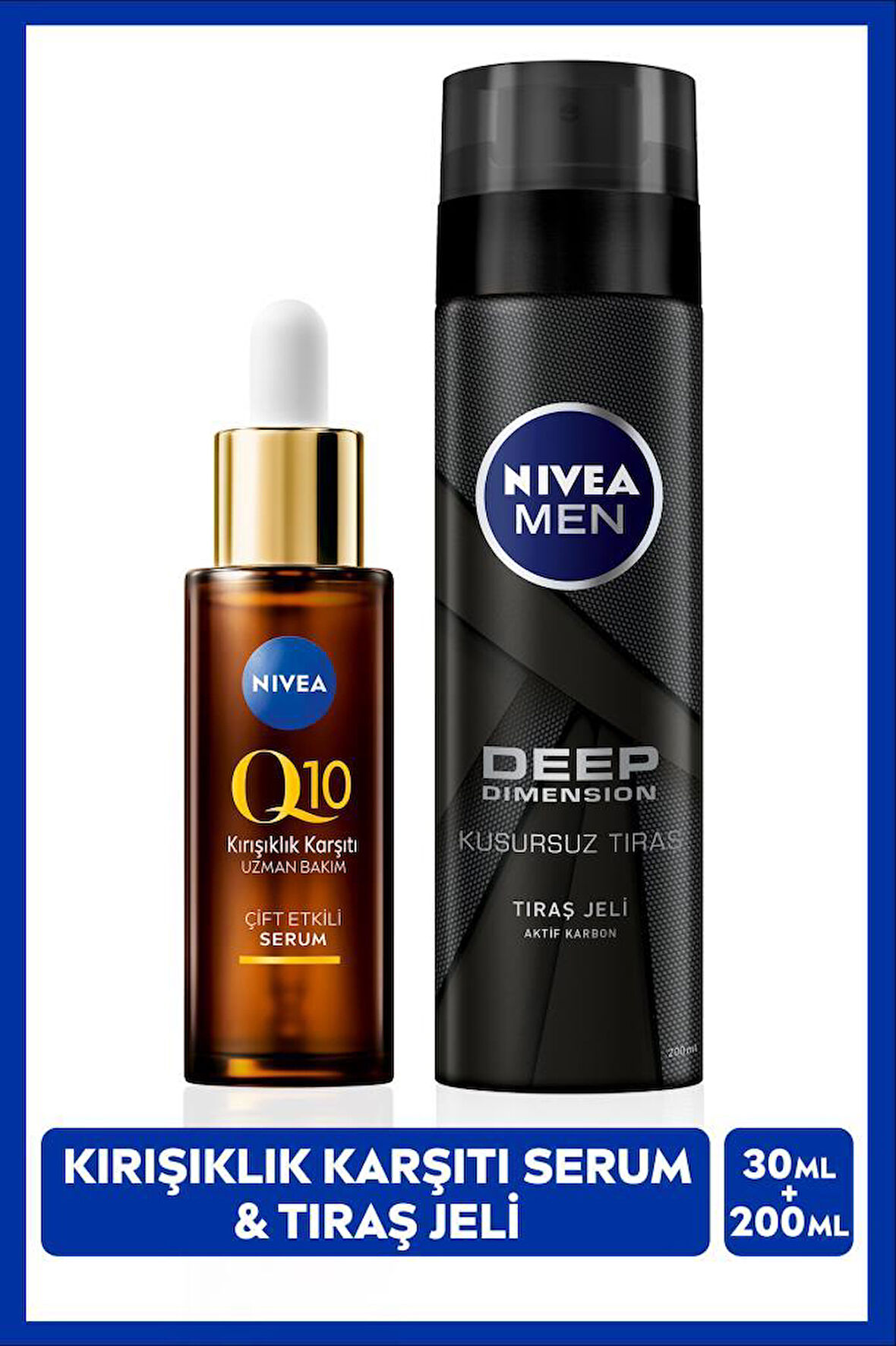 MEN Erkek Tıraş Jeli Deep Dimension 200ml ve Q10 Kırışıklık Karşıtı Çift Etkili Cilt Serumu 30ml