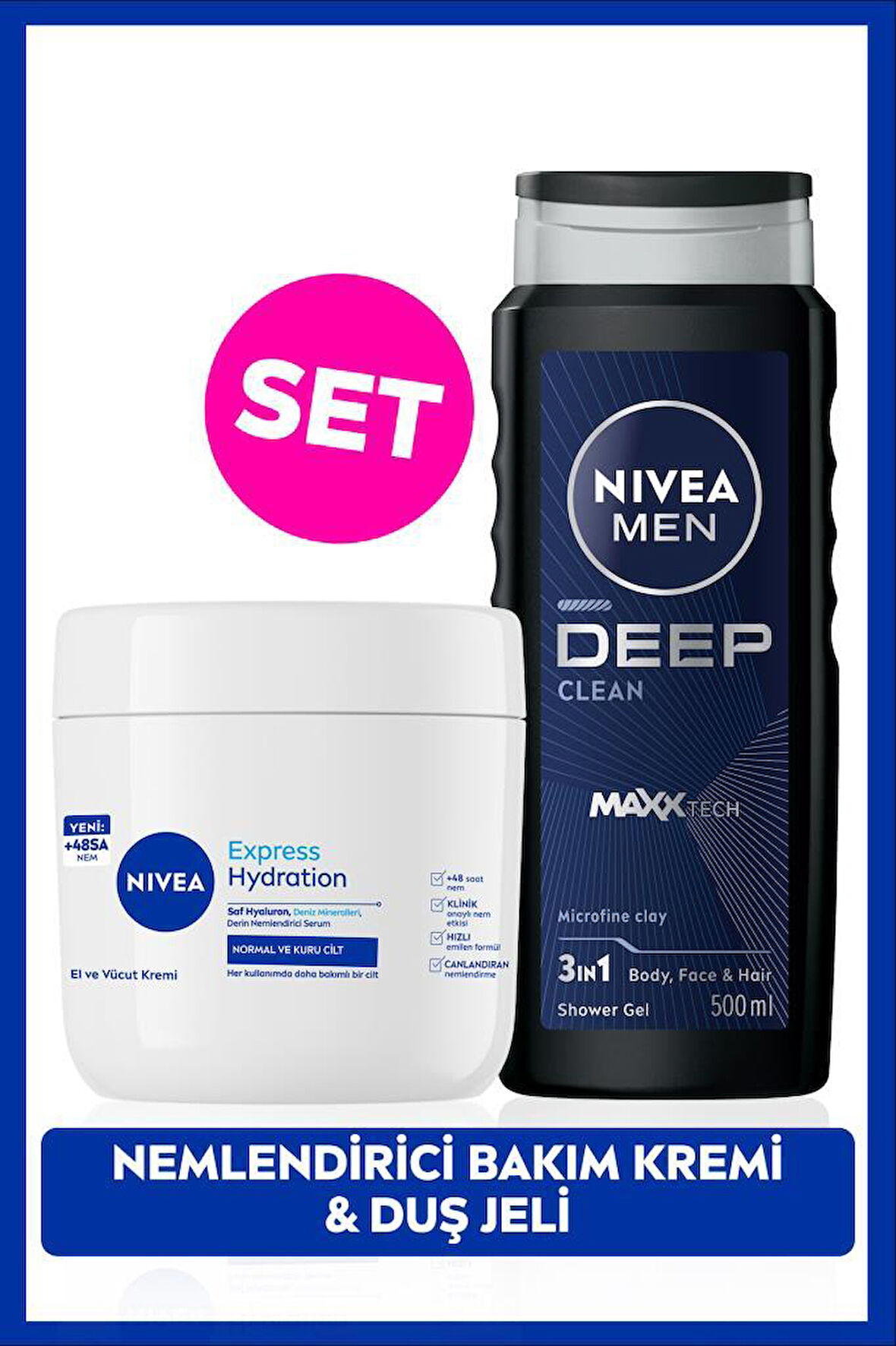 MEN Erkek Deep Dimension Banyo Duş Jeli 500ml ve Yoğun Nemlendirici El Ve Vücut Bakım Kremi 400ml