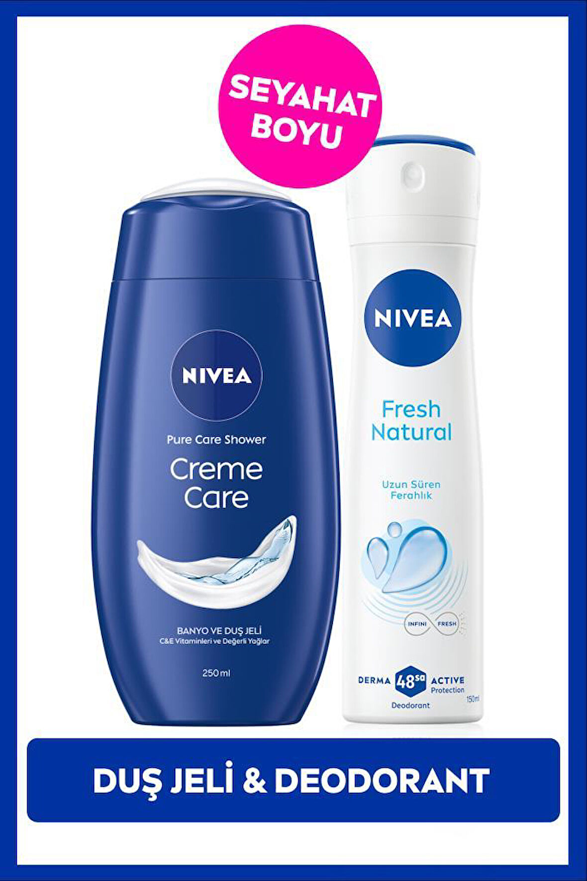 Creme Care Nemlendirici Duş Jeli 250ml ve Kadın Sprey Deodorant Fresh Natural 150ml, 48 Saat Koruma