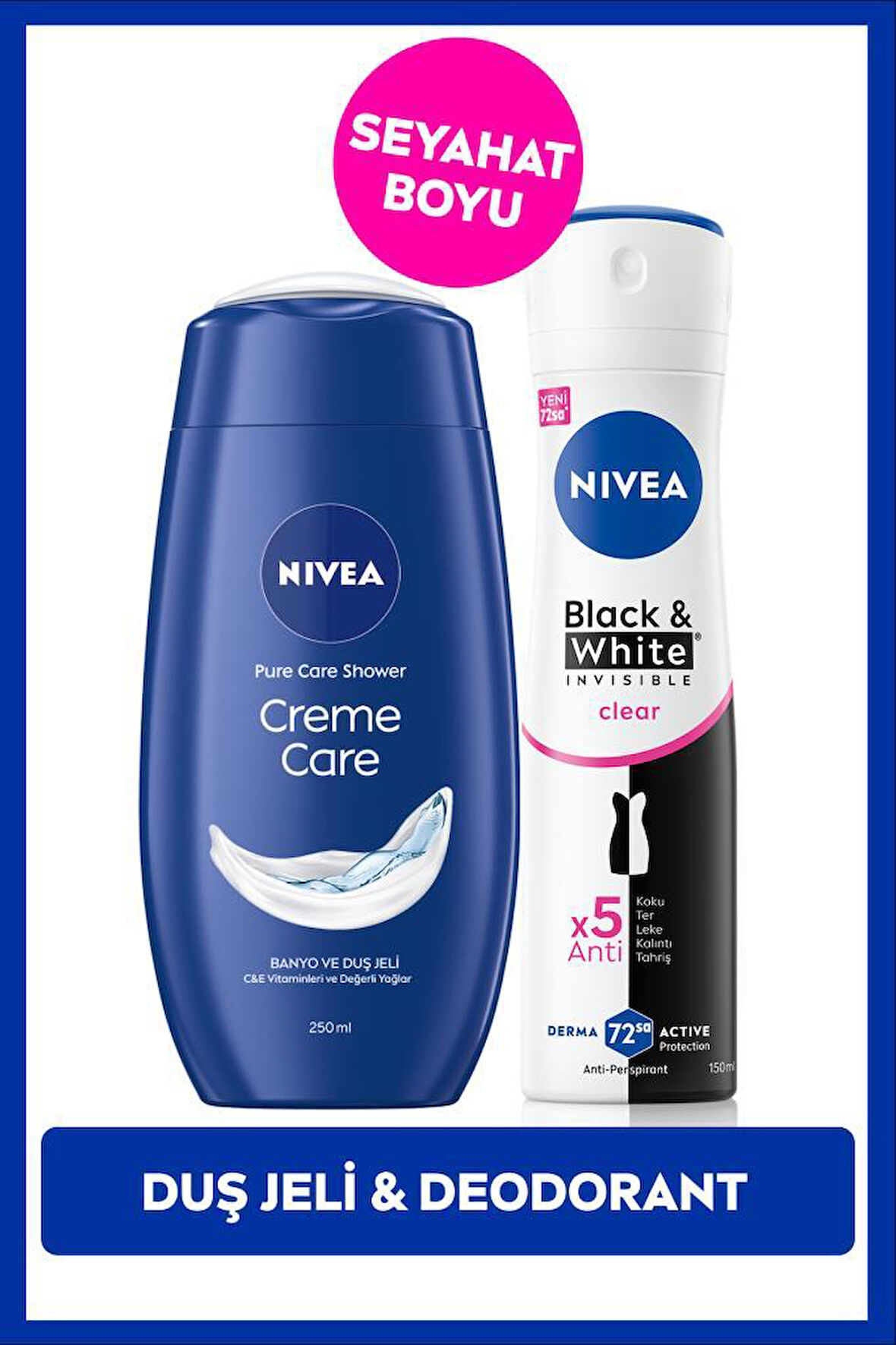 Creme Care Nemlendirici Duş Jeli 250ml ve Kadın Sprey Deodorant Black&White Invisible Clear 150ml