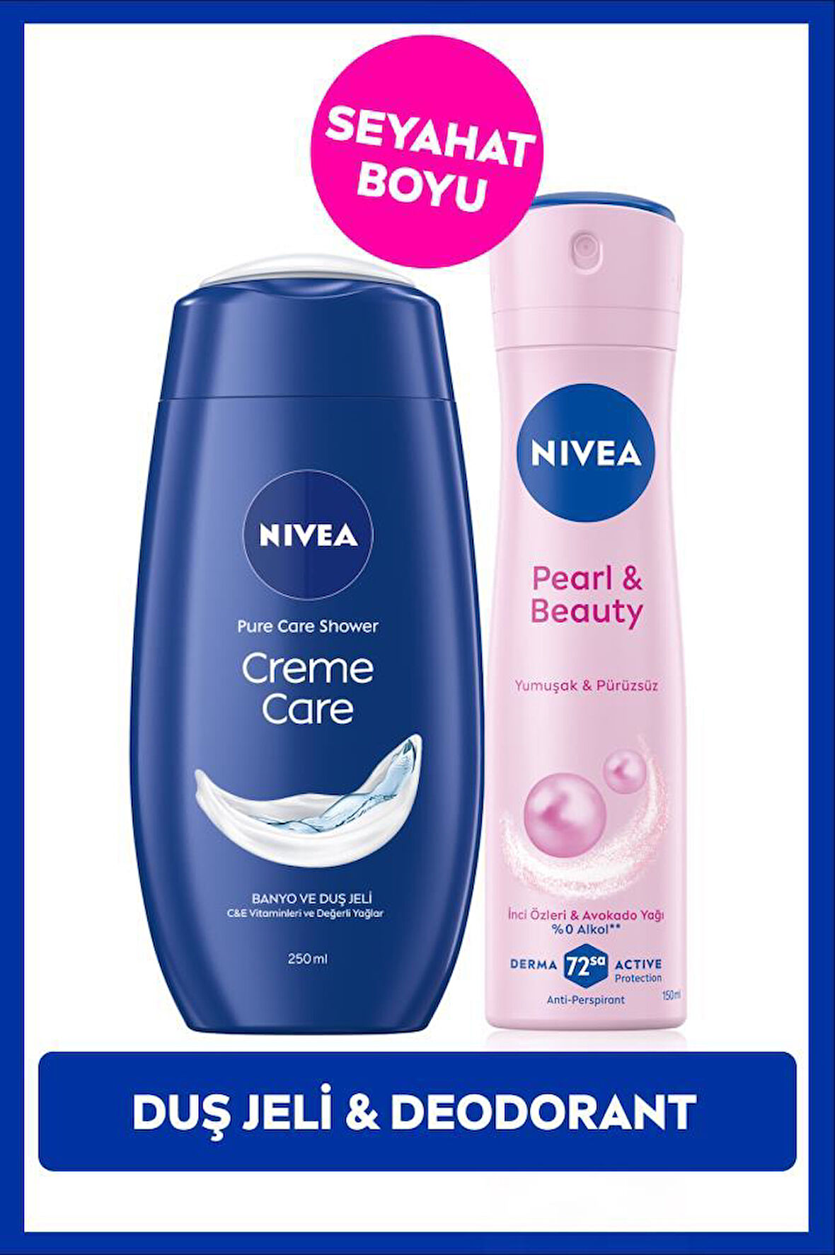 Creme Care Nemlendirici Duş Jeli 250ml ve Sprey Deodorant Pearl&Beauty 150ml,72 Saat Anti-perspirant