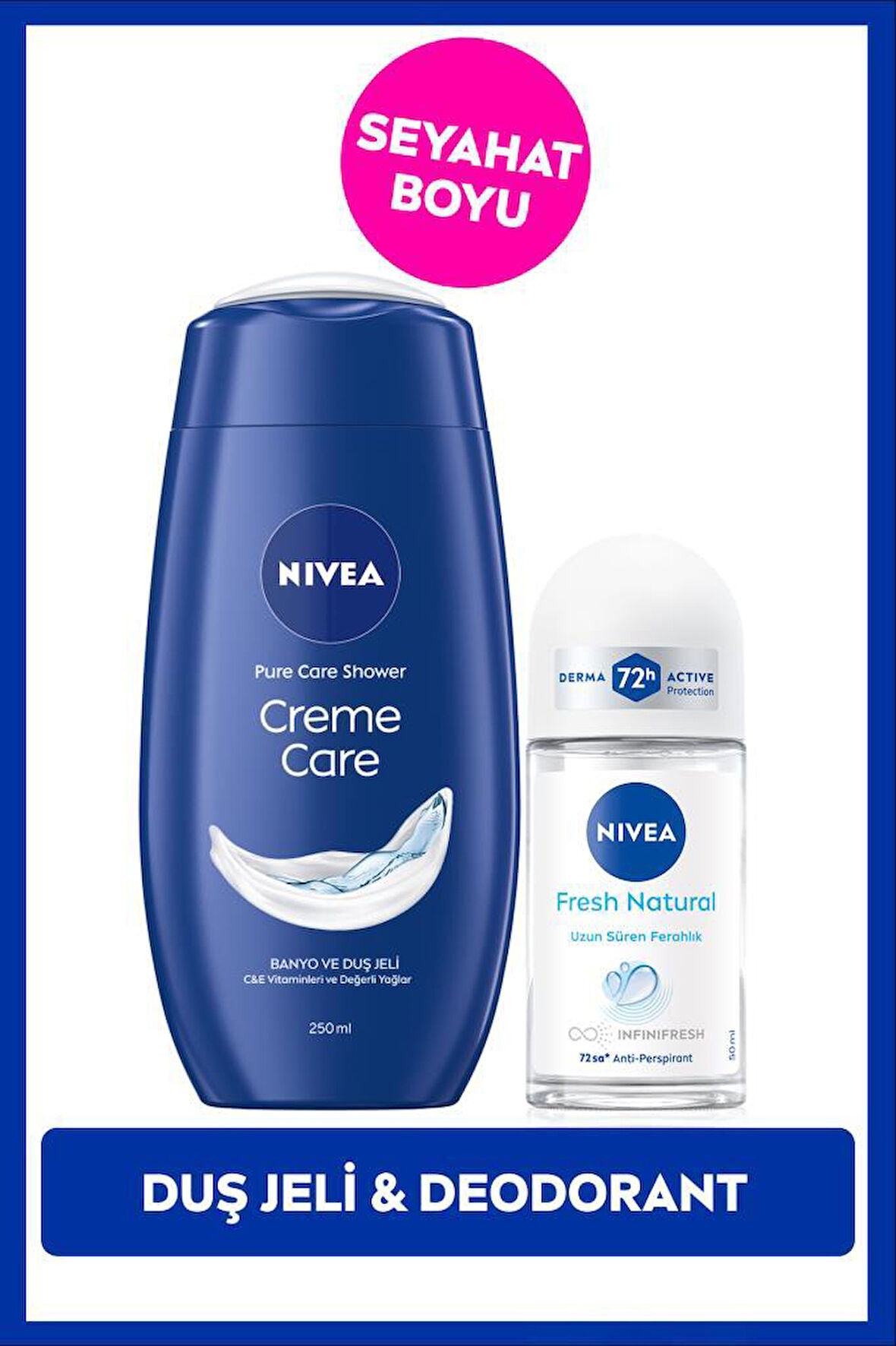 Creme Care Nemlendirici Duş Jeli 250ml ve Roll-on Deodorant Fresh Natural 50ml, 72 Saat Ter Koruması