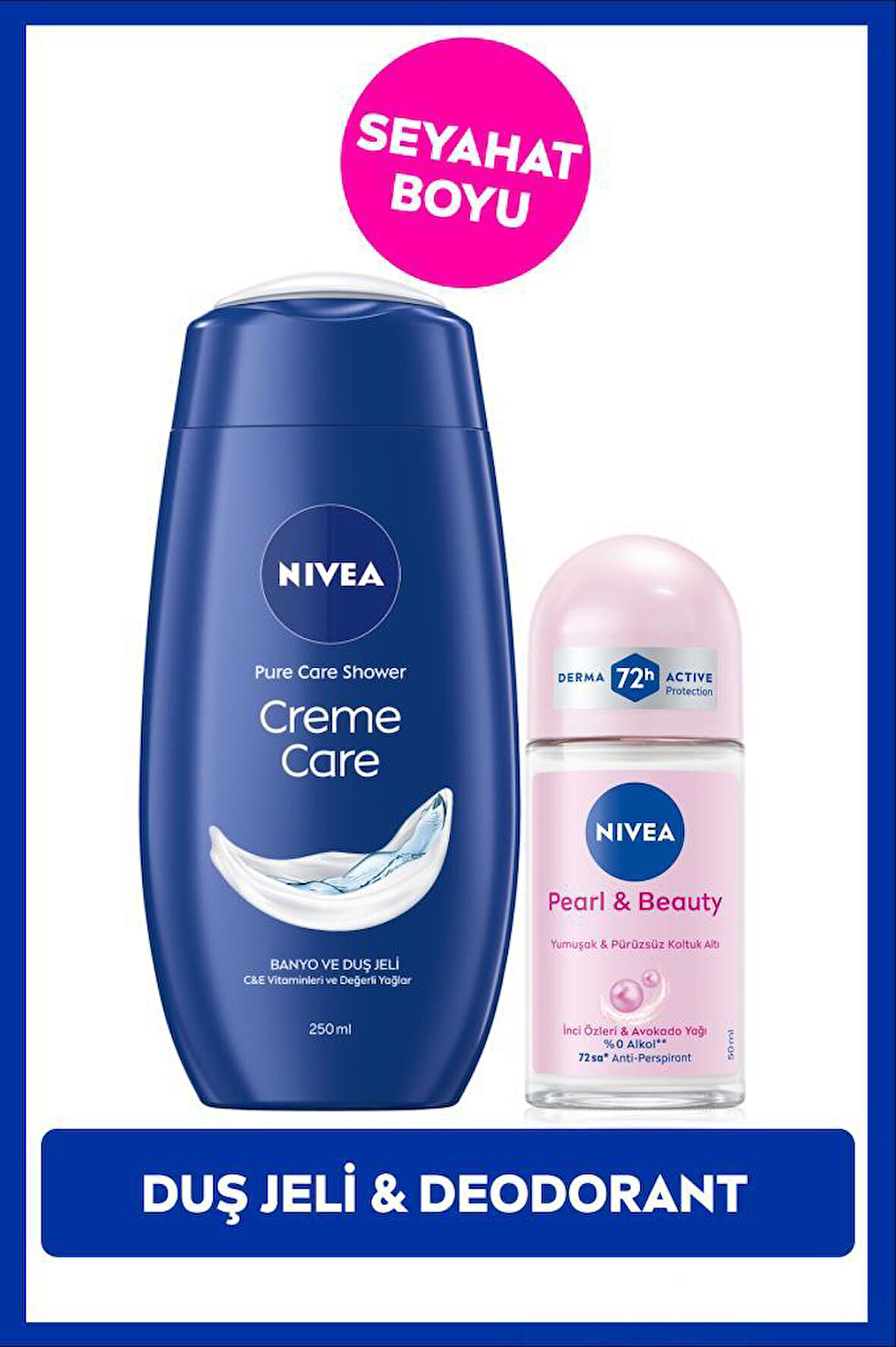 Creme Care Nemlendirici Duş Jeli 250ml ve Rollon Deodorant Pearl&Beauty 50ml, 72Saat Anti-perspirant