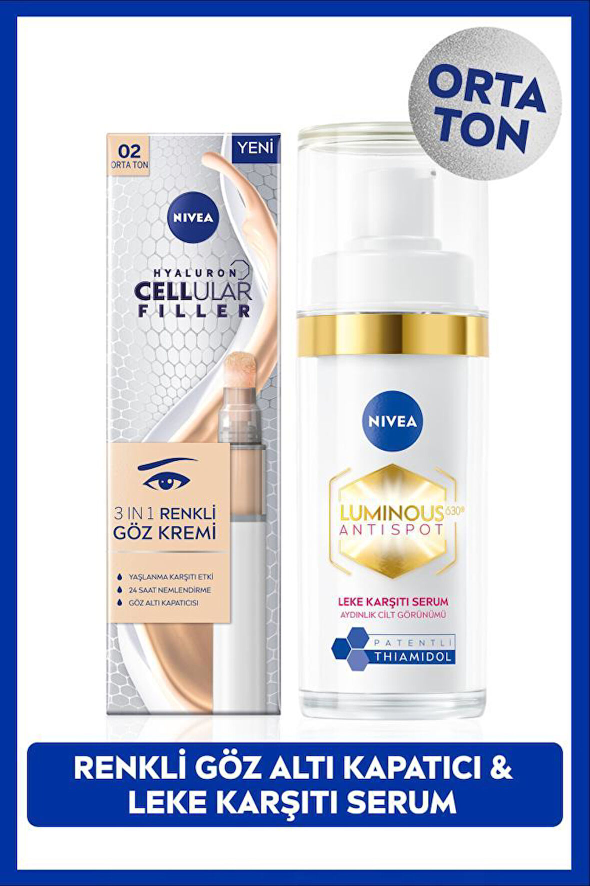 Luminous630 Thiamidol Leke Karşıtı Serum 30ml ve Cellular Filler Cushion Renkli Göz Kremi, Orta Ton