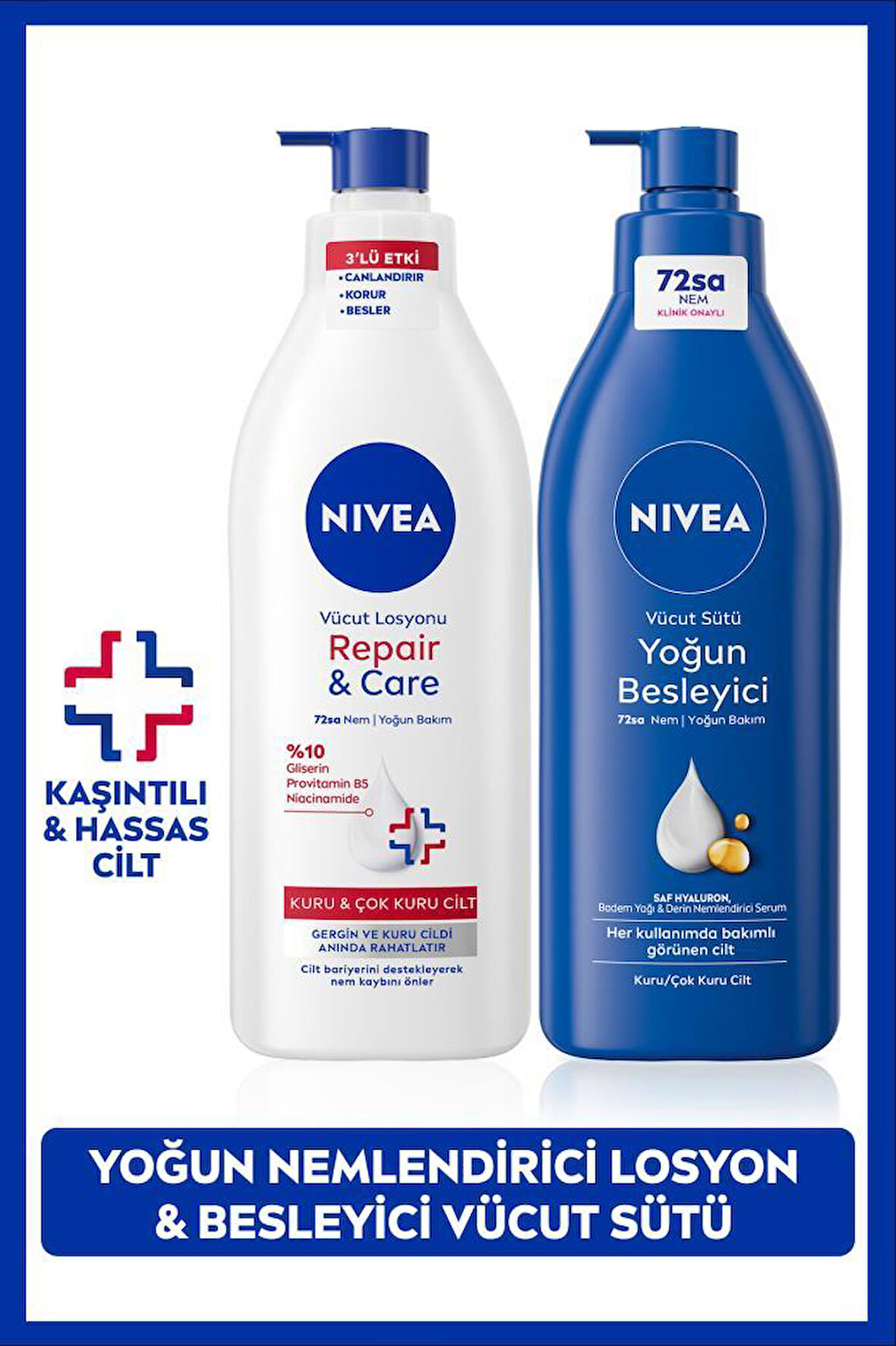 Besleyici Vücut Sütü 400ml ve Repair&Care Nemlendirici Losyon 400ml, Kaşıntı Rahatlatıcı, Kuru Cilt