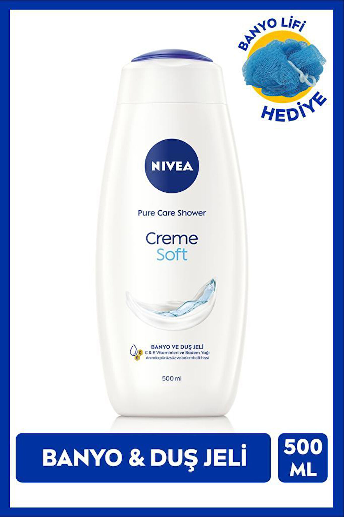 Creme Soft Kremsi Dokunuş Duş Jeli 500ml, Vücut Bakım, Badem Yağı, C Vitamini, Banyo Lifi Hediye, Avantajlı Set