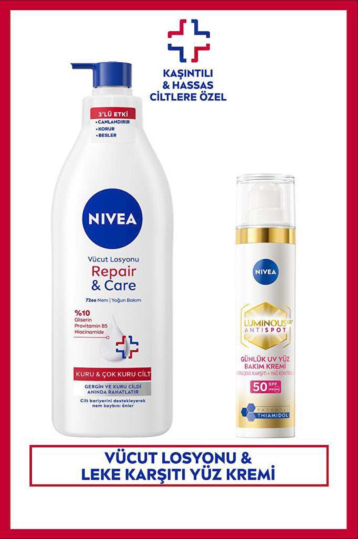 Repair&Care Nemlendirici Vücut Losyonu 400ml ve SPF50 Luminous630 Leke Karşıtı Gündüz Yüz Kremi 40ml