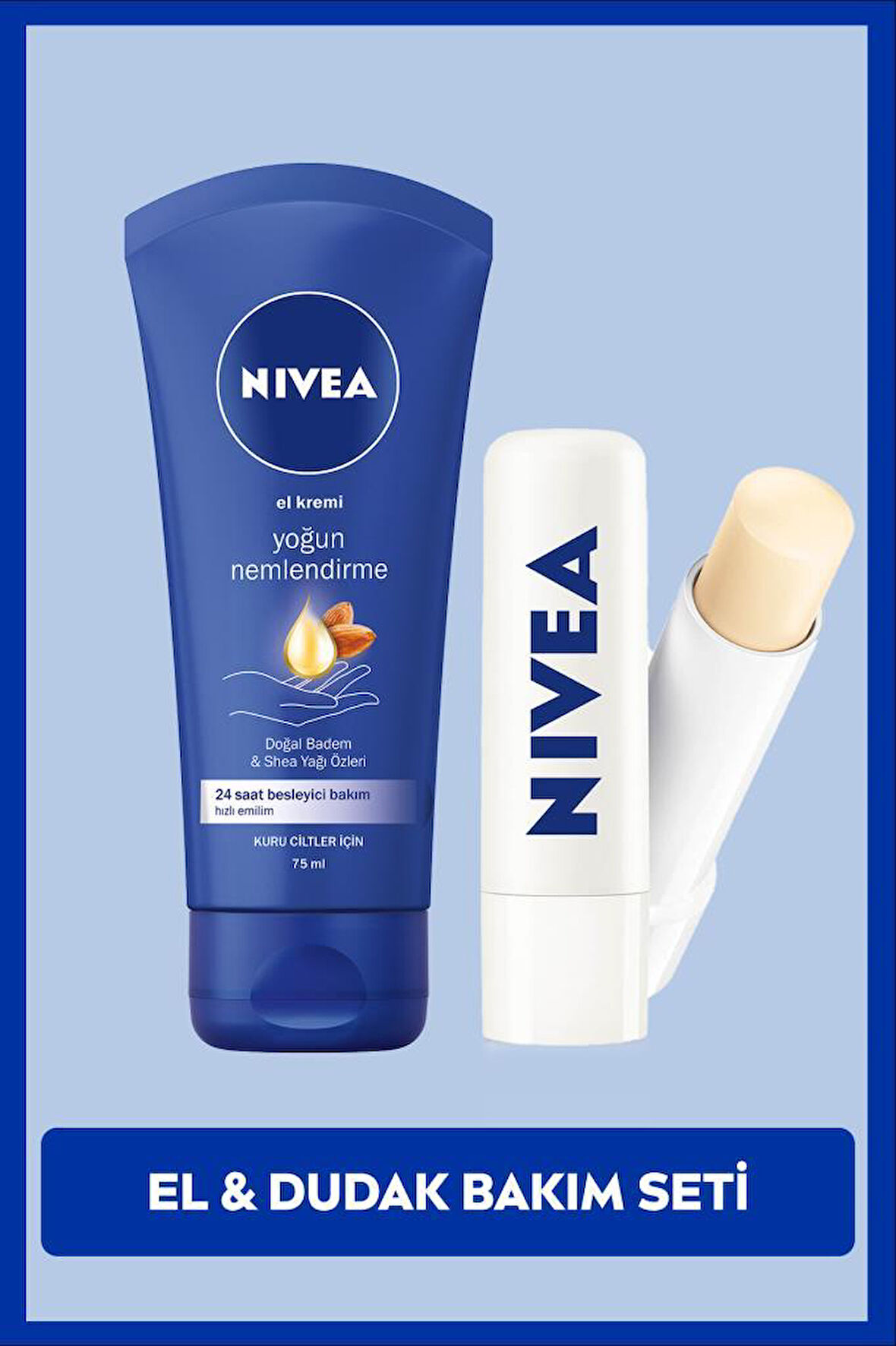 Kuru ve Hassas Ciltler İçin Bakım Seti, Nemlendirici Dudak Bakım Kremi Med Repair ve El Kremi 75ml