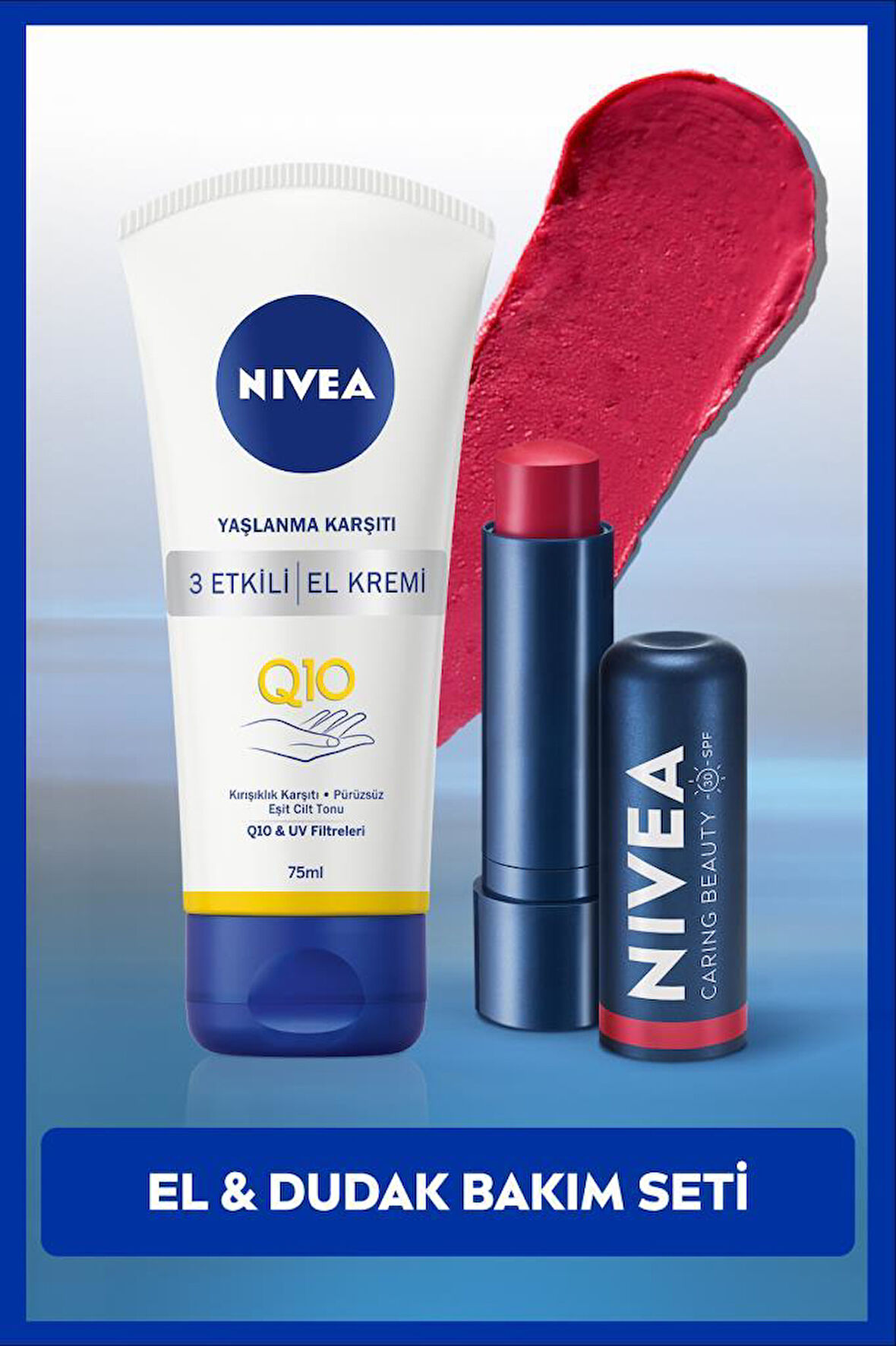 Kırmızı Renkli Nemlendirici Dudak Bakım Kremi ve Kırışıklık Karşıtı Q10 Yaşlanma Karşıtı El Kremi 75ml