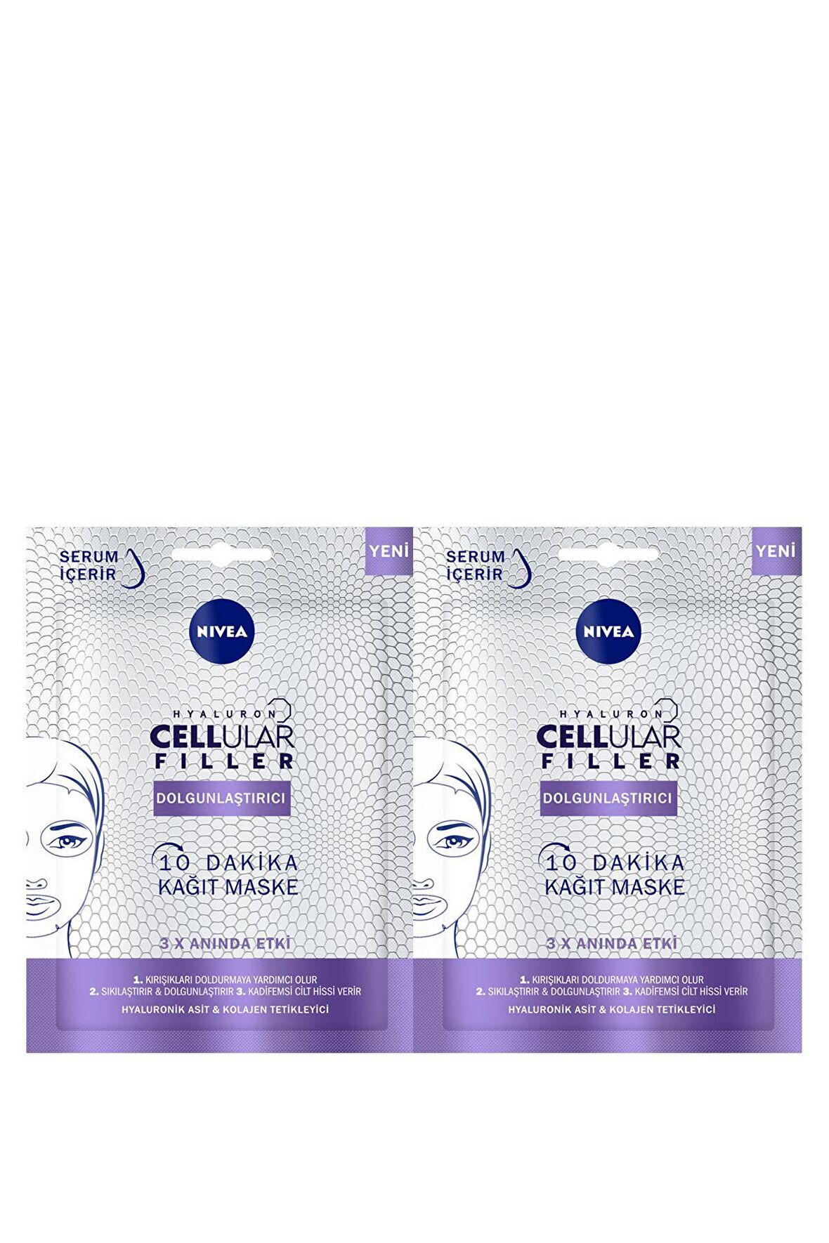 Nivea Cellular Filler Dolgunlaştırıcı Yüz Maskesi,Hyaluronik Asit ve KolajenTetikleyici,1 adet x2