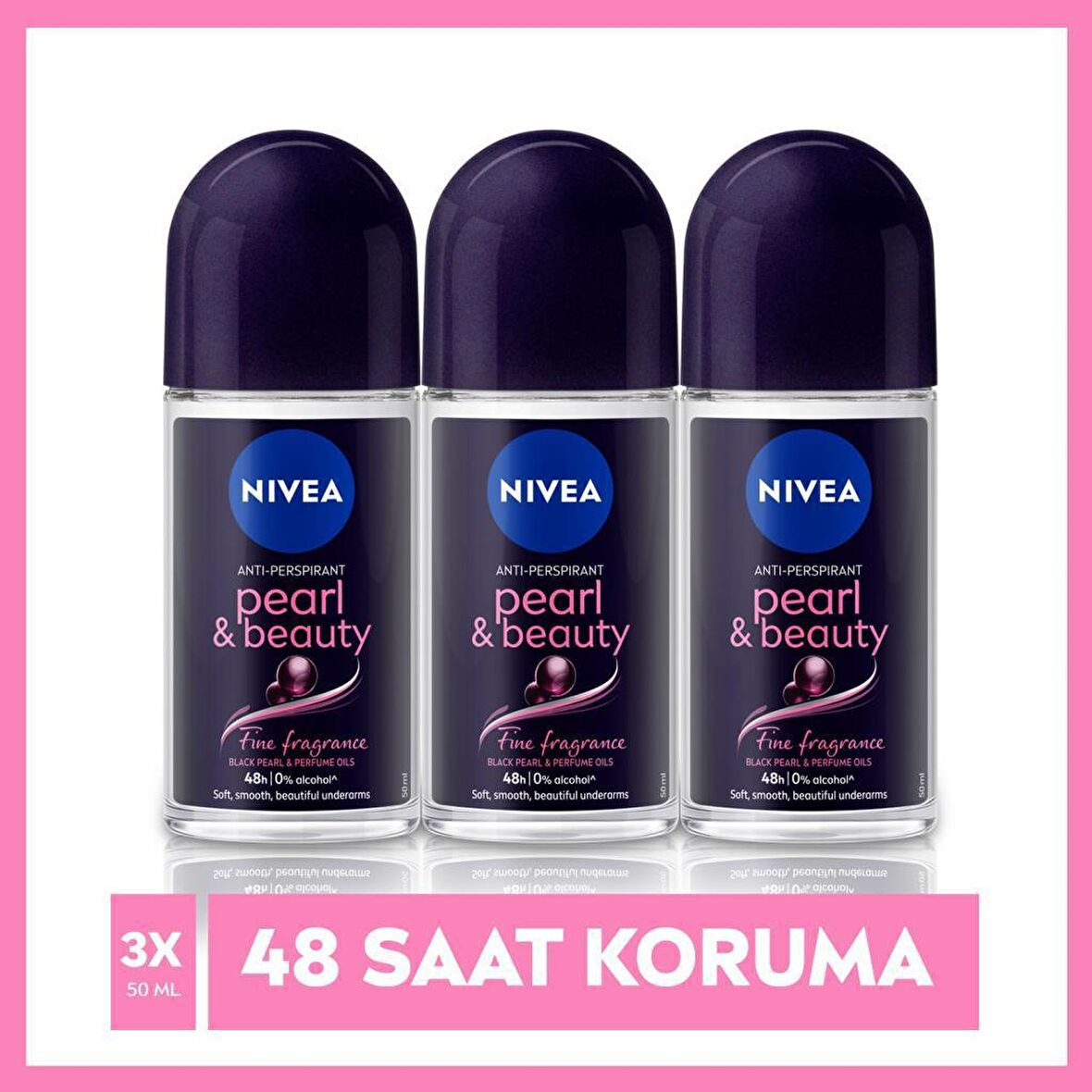 Nivea Pearl & Beauty Fine Fragnance Antiperspirant Ter Önleyici Leke Yapmayan Kadın Roll-On Deodorant 50 ml x 3