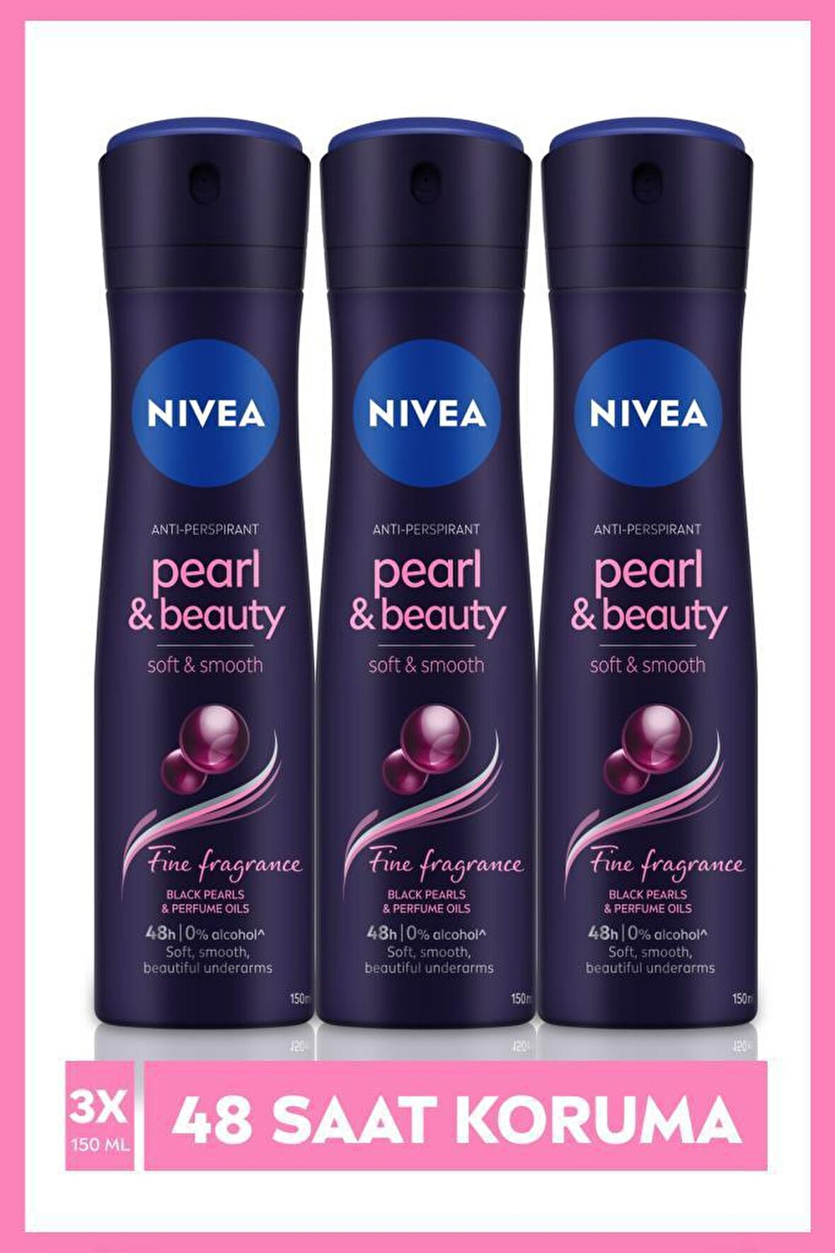 Nivea Pearl & Beauty Fine Fragnance Antiperspirant Kadın Sprey Deodorant 150 ml x 3