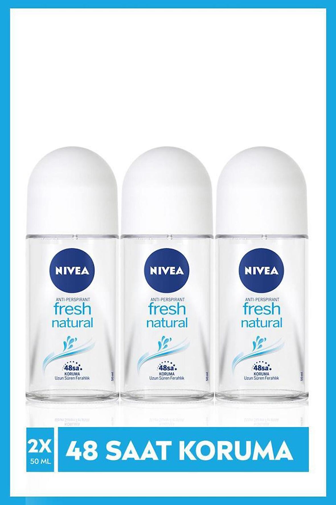 NIVEA Kadın Roll-On Deodorant Fresh Natural 50 ml x3 Adet ,48 Saat Deodorant Koruması, Eşsiz & Fresh Koku