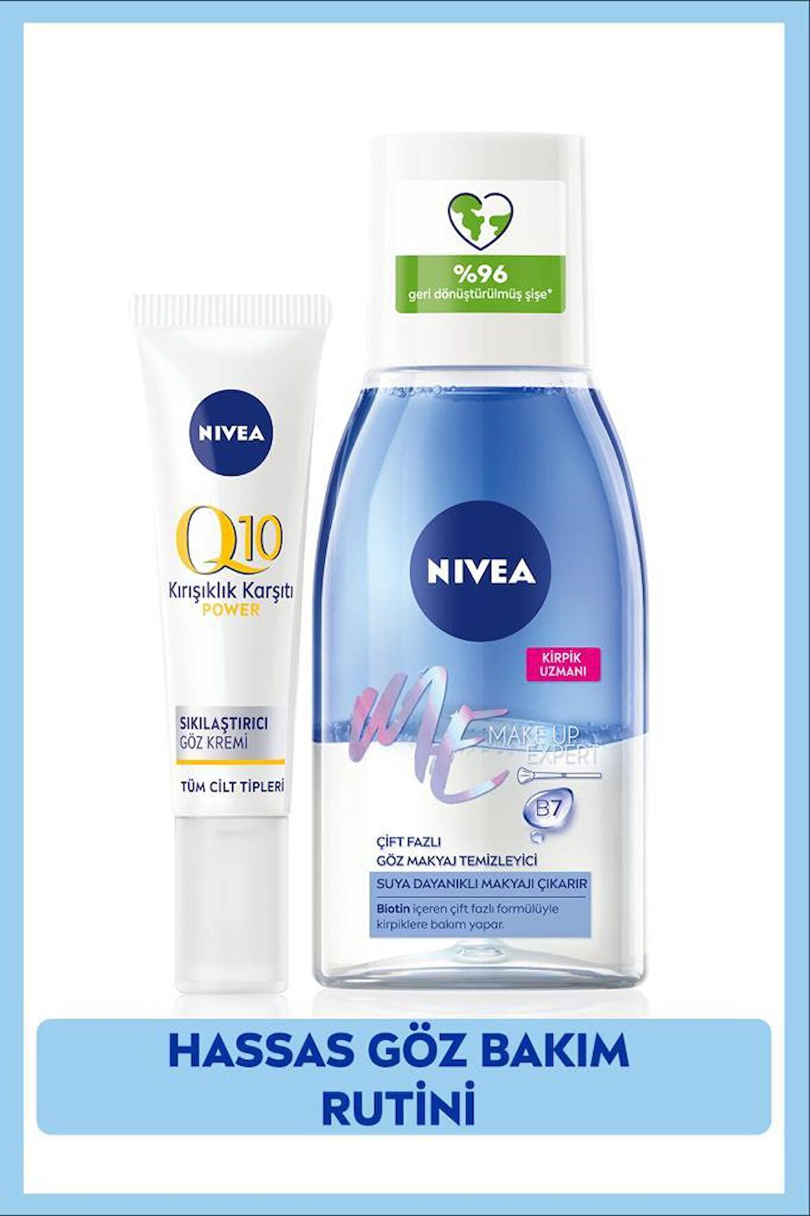 NIVEA Çift Etkili Göz Makyaj Temizleyici 125ml ve  Q10 Kırışıklık Karşıtı Göz Bakım Kremi 15ml