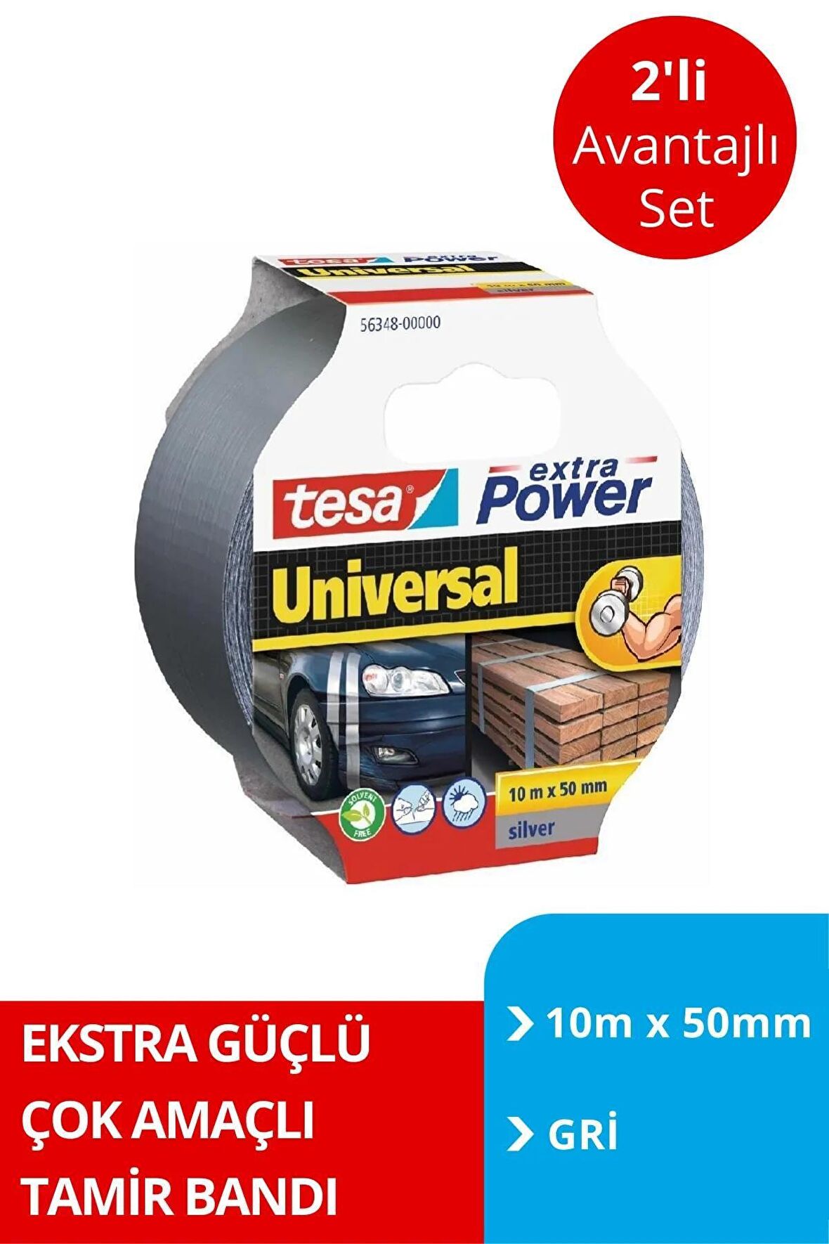 Tesa extra Power Universal Duct Bant, 10mx50mm, Gri X2 Adet