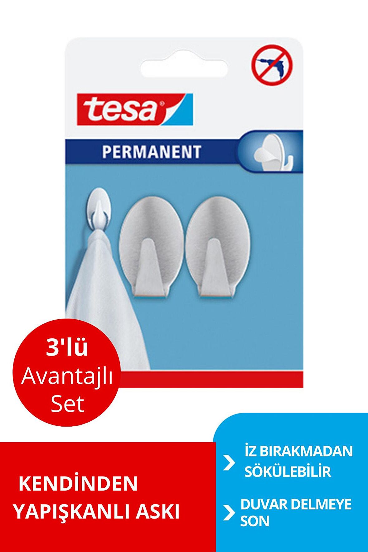 PERMANENT Askı Metal Oval 2 adet X 3 Paket (Toplam 6 askı)