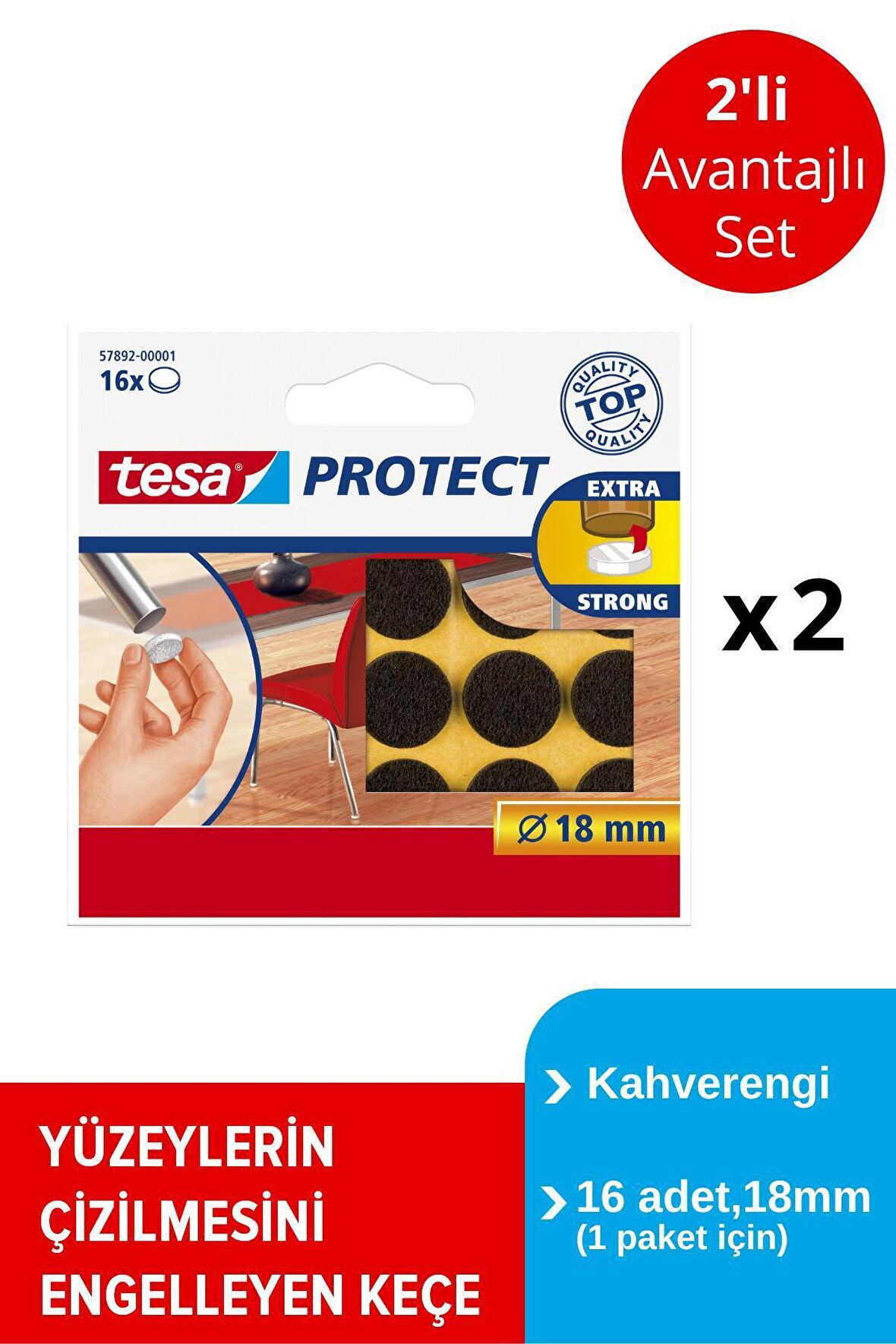 Zemin Koruyucu Keçe Daire Kahve 18mm 16adt x 2 Paket (Toplam 32 keçe)