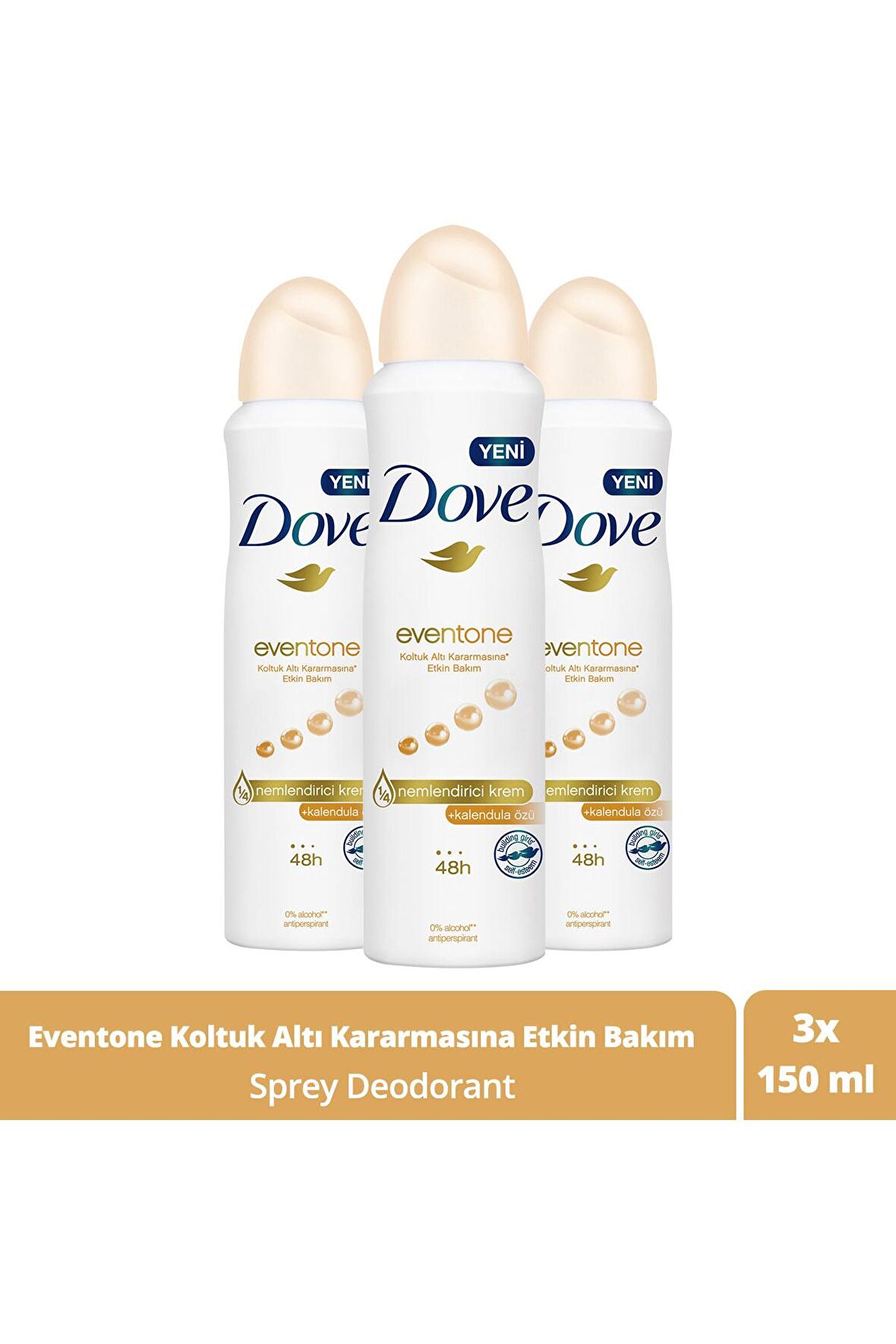 Kadın Sprey Deodorant Eventone 1/4 Nemlendirici Krem Etkili Kalendula Özü 150 ml x3 Adet