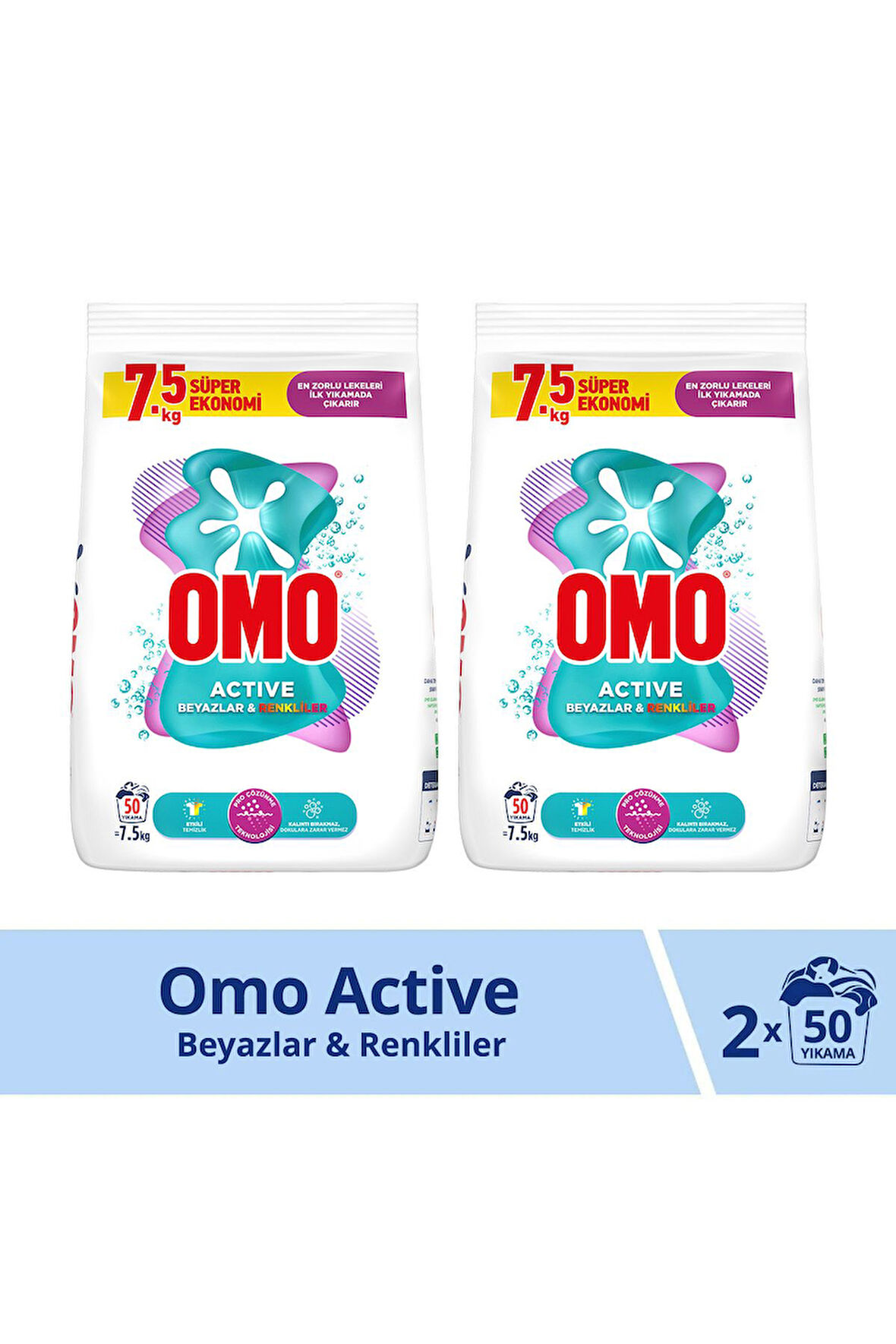 OMO ACTİVE RENKLİLER&BEYAZLAR 7.5 KG 2 ADET 