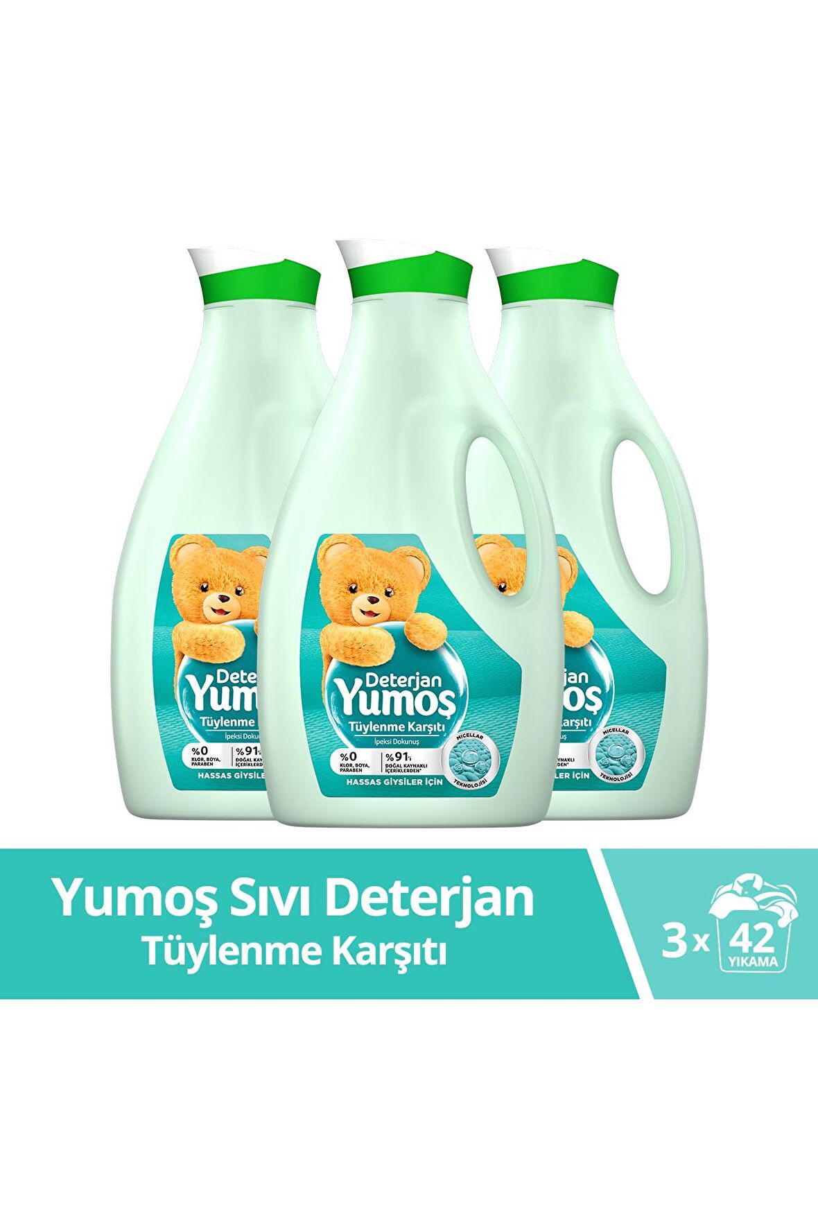 Yumoş Hassas Giysiler Tüylenme Karşıtı Sıvı Çamaşır Deterjanı 3 x 2520 ML