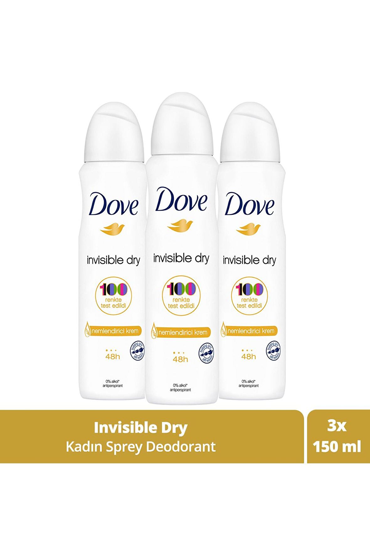 Kadın Sprey Deodorant Invisible Dry 1/4 Nemlendirici Krem Etkili 150 ml x3 Adet