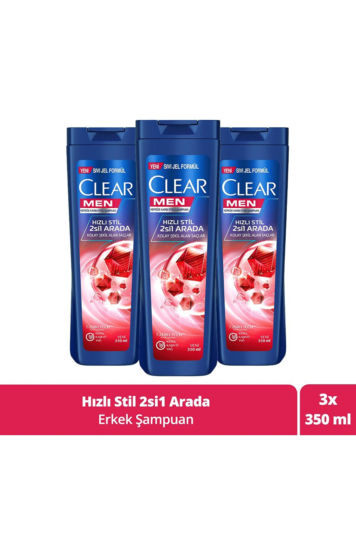 Clear Men Kepeğe Karşı Etkili Şampuan Hızlı Stil 2si 1 Arada 3 x 350 ML