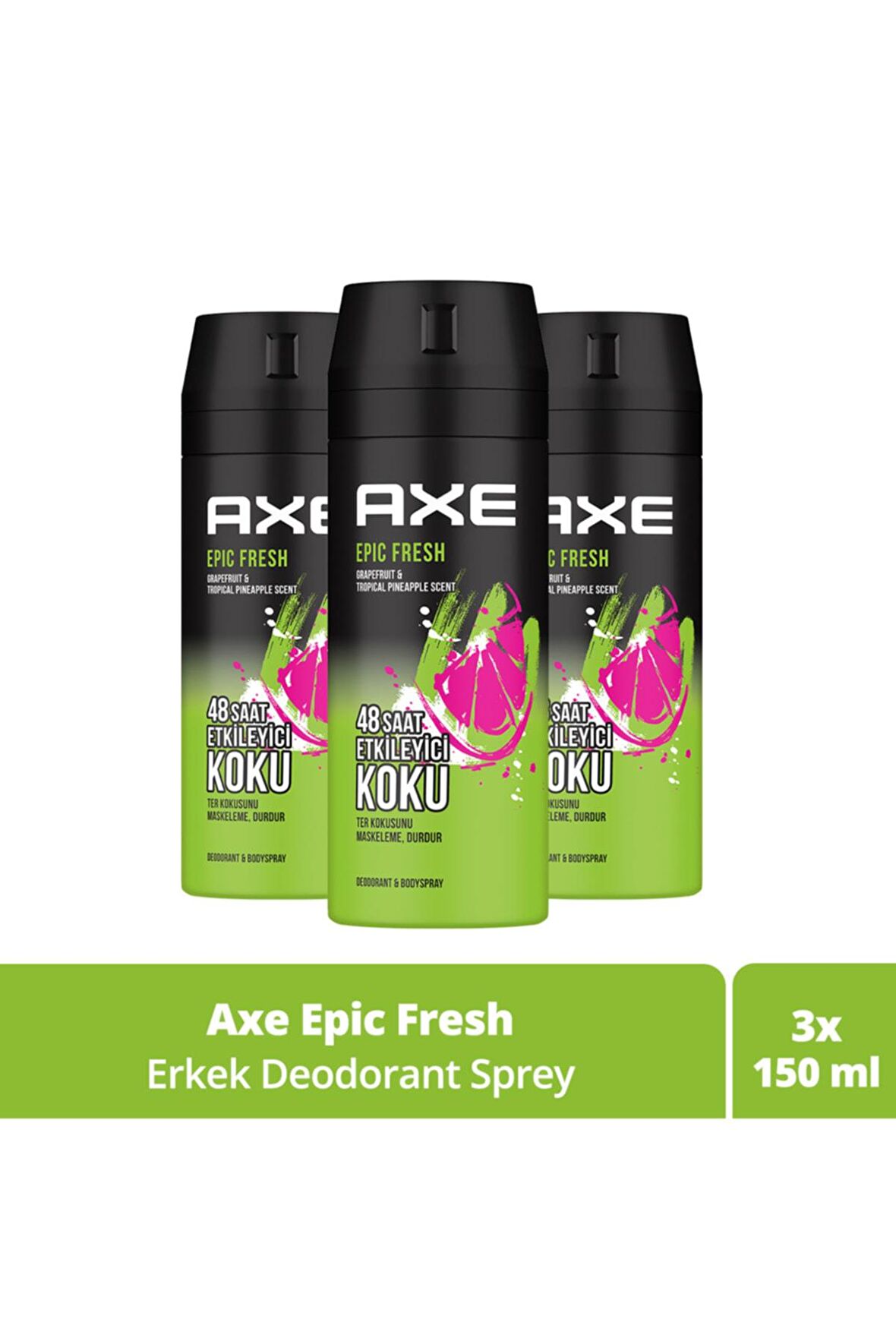 Erkek Deodorant & Bodyspray Epic Fresh 48 Saat Etkileyici Koku 150 Ml X3