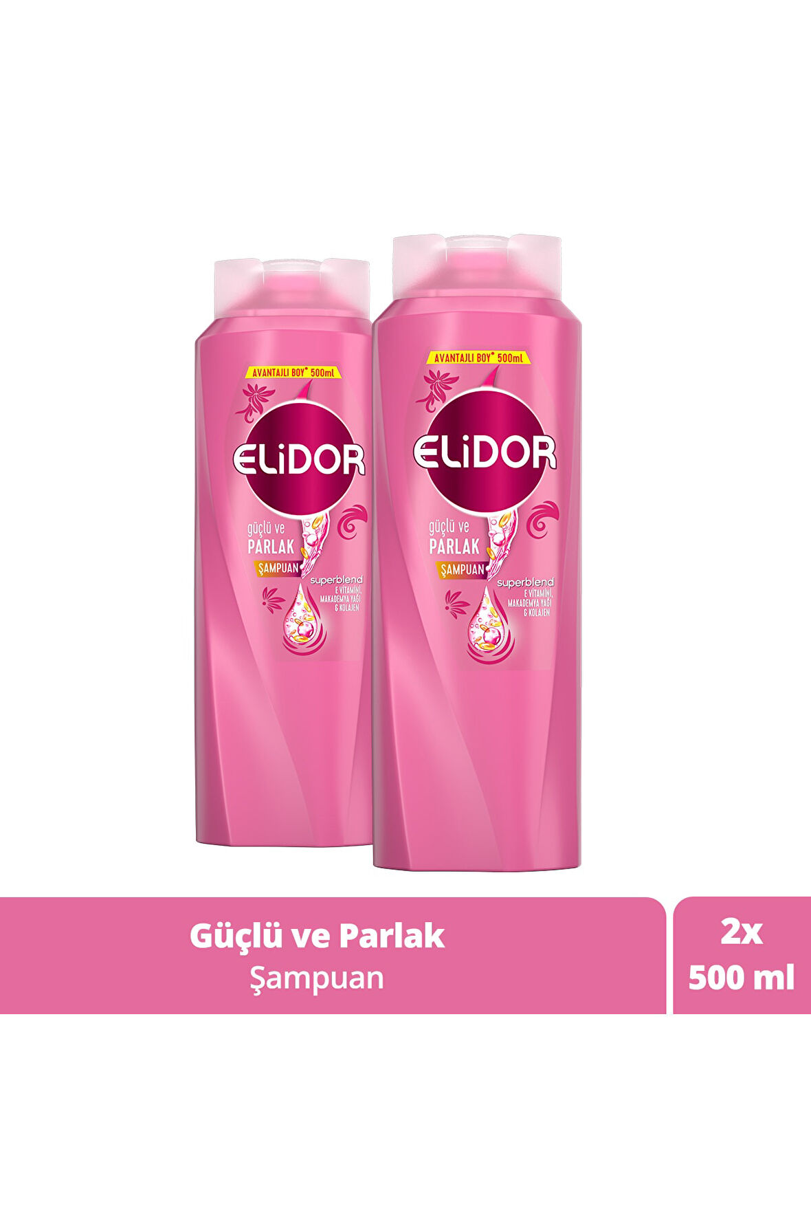 Elidor Superblend Saç Bakım Şampuanı Güçlü ve Parlak E Vitamini 500 ML x 2