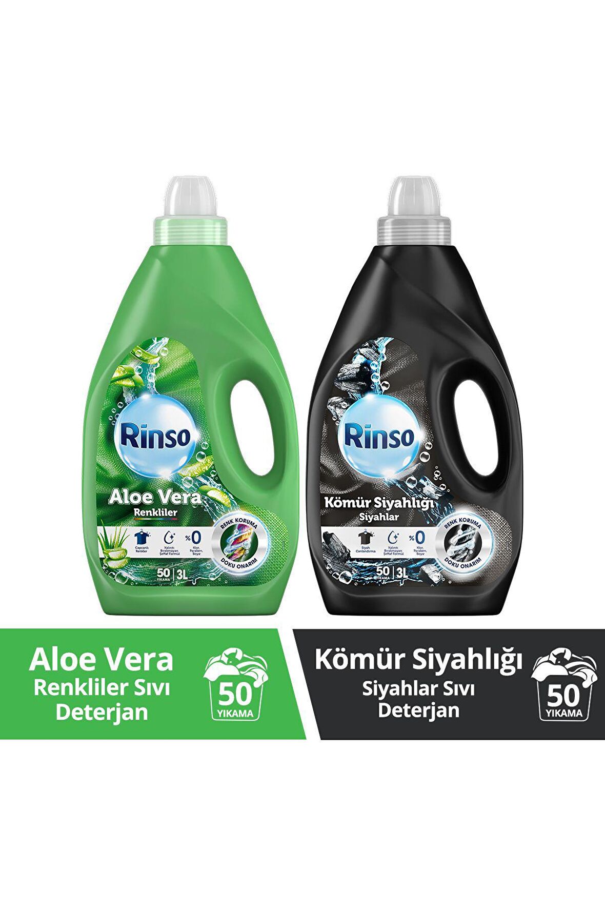 Rinso Sıvı Deterjan Aloe Vera Renkliler İçin 3 Lt + Rinso Kömür Siyahlar İçin 3 Lt