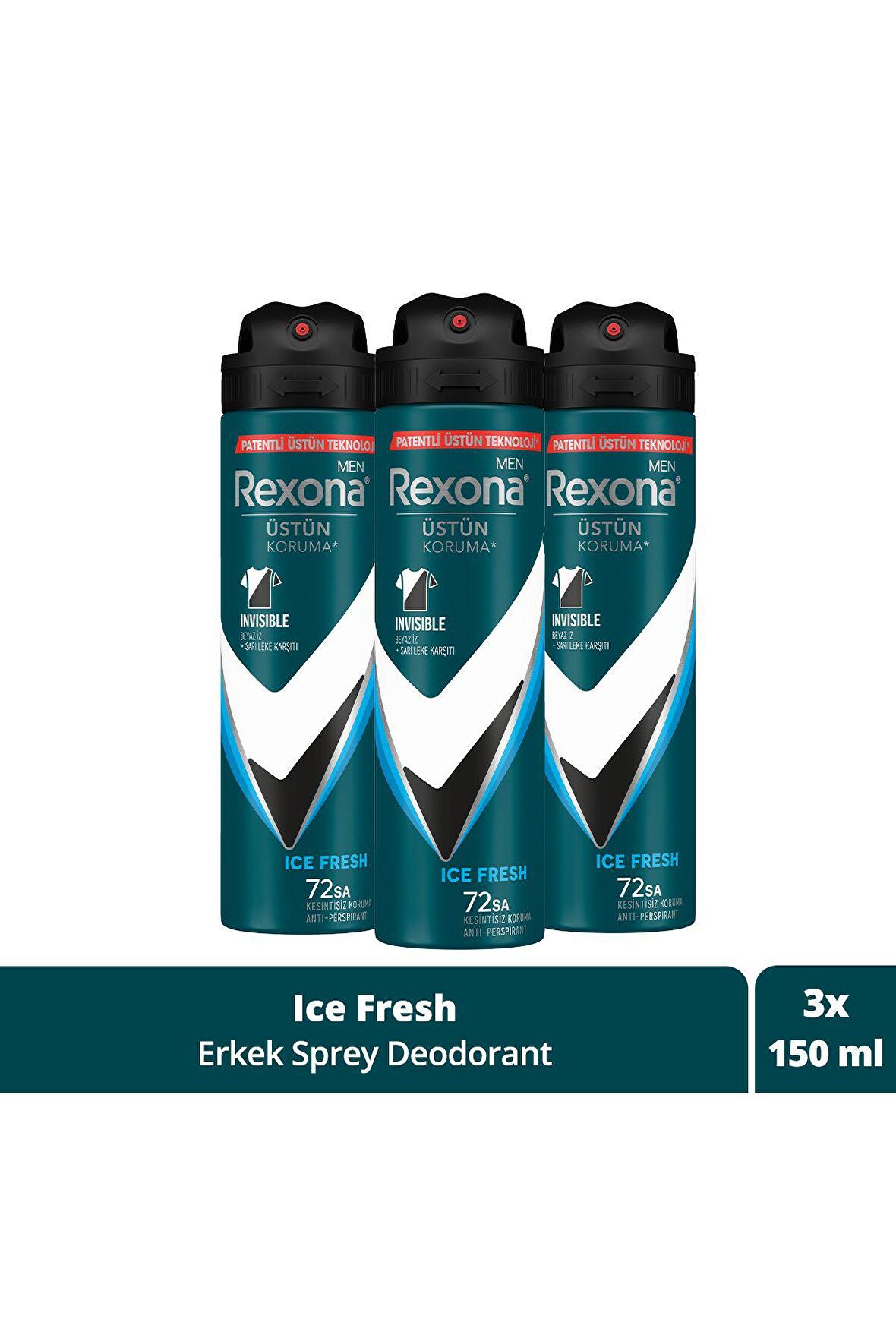 Rexona Men Invisible Ice Fresh Anti-Perspirant Deodorant 3 x 150 ML