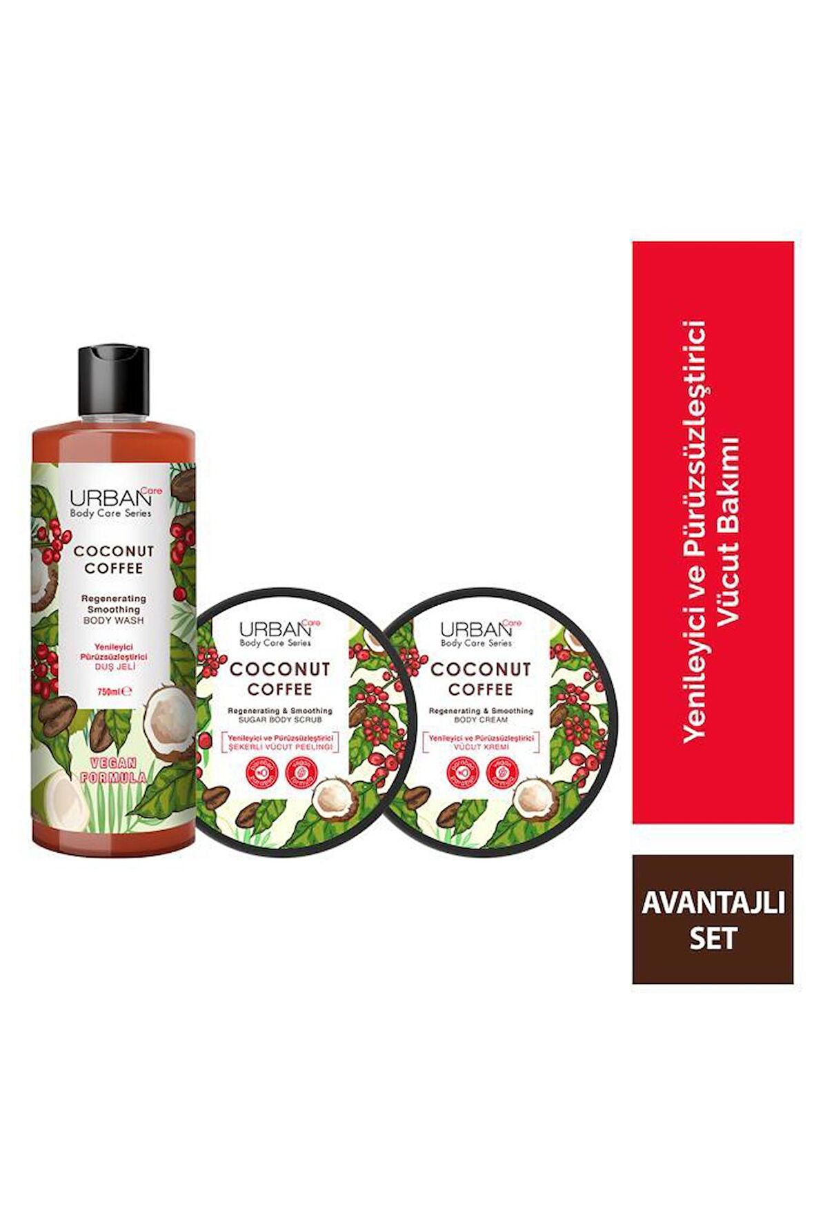 URBAN Care Body Series Coconut Coffee Yenileyici ve Pürüsüzleştirici 3'lü Set