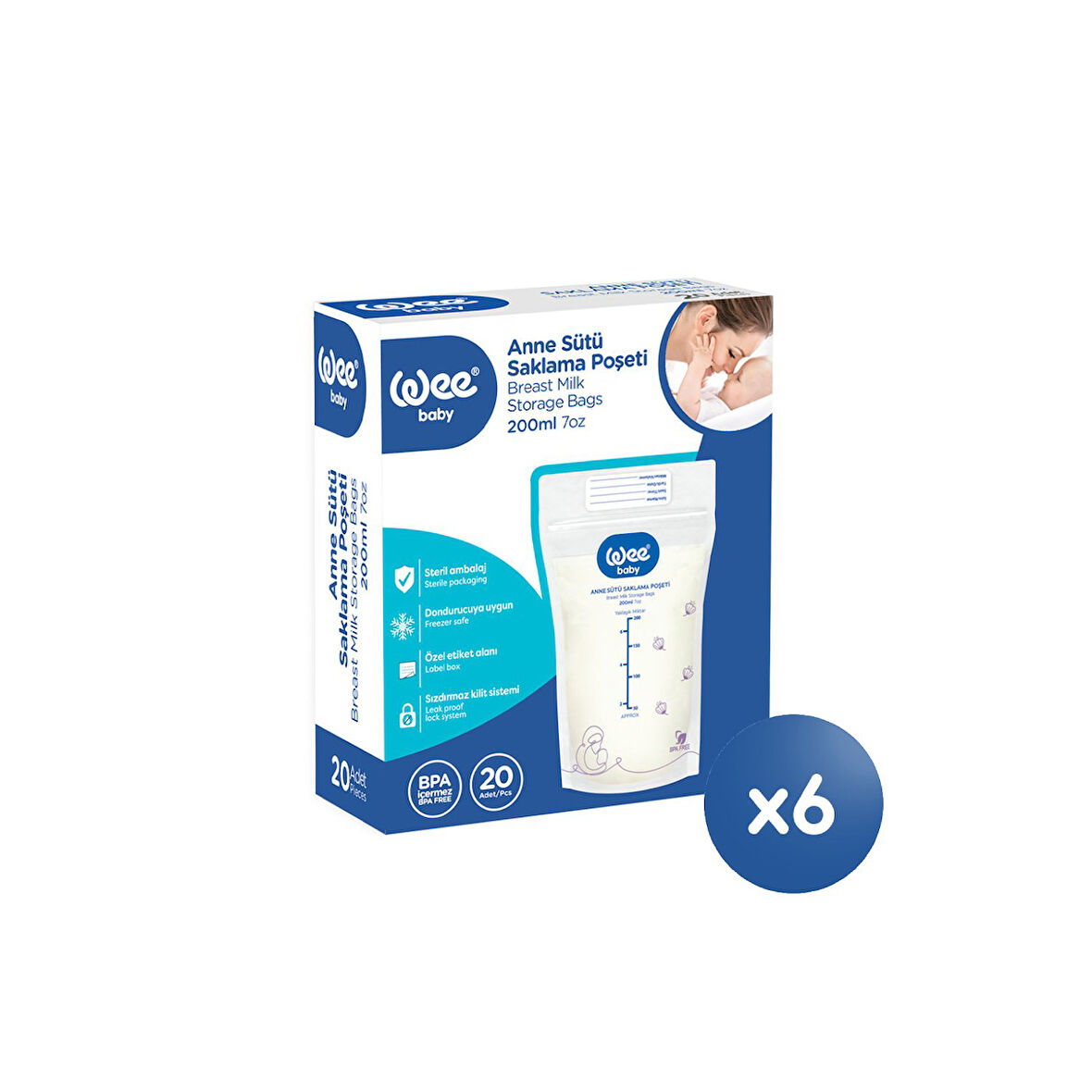 Wee Baby Süt Saklama Poşeti Seti (20x6 120 Adet)